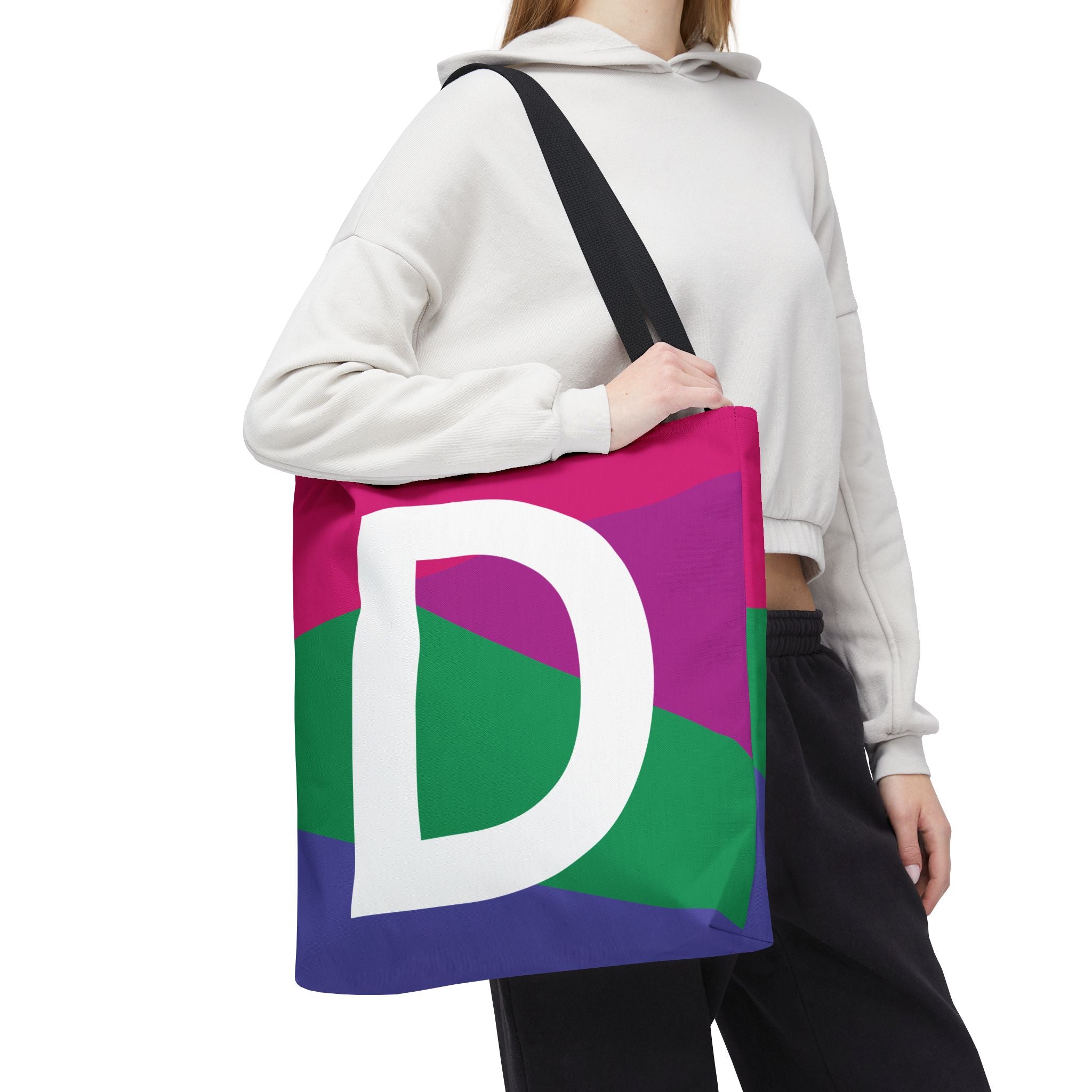 Monogram 'D' Colorblock Tote Bag — Personalized Initial D Shoulder Tote