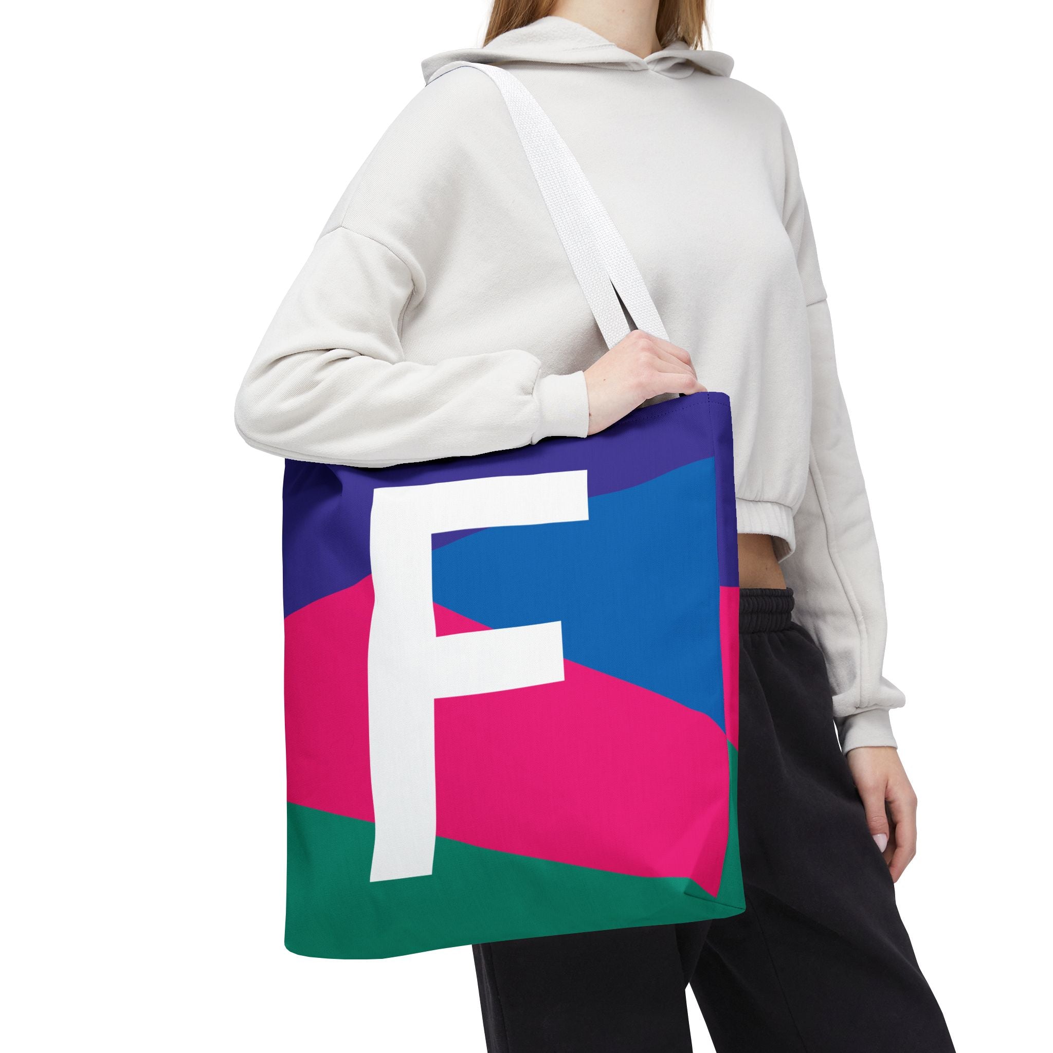 Monogram 'F' Colorblock Tote Bag — Personalized Initial F Shoulder Tote