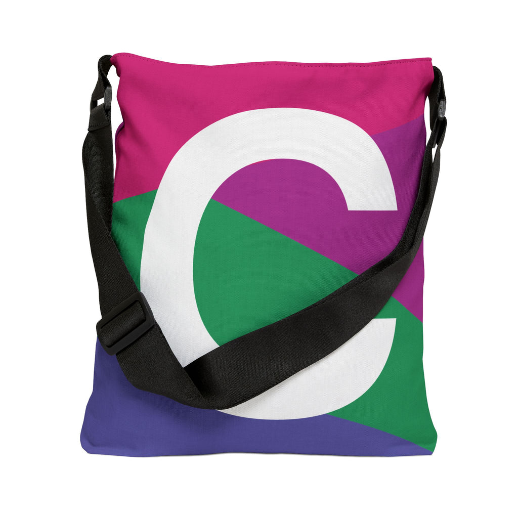 Initial Letter 'C' Colorblock Adjustable Tote Bag — Monogram Alphabet Shoulder Bag