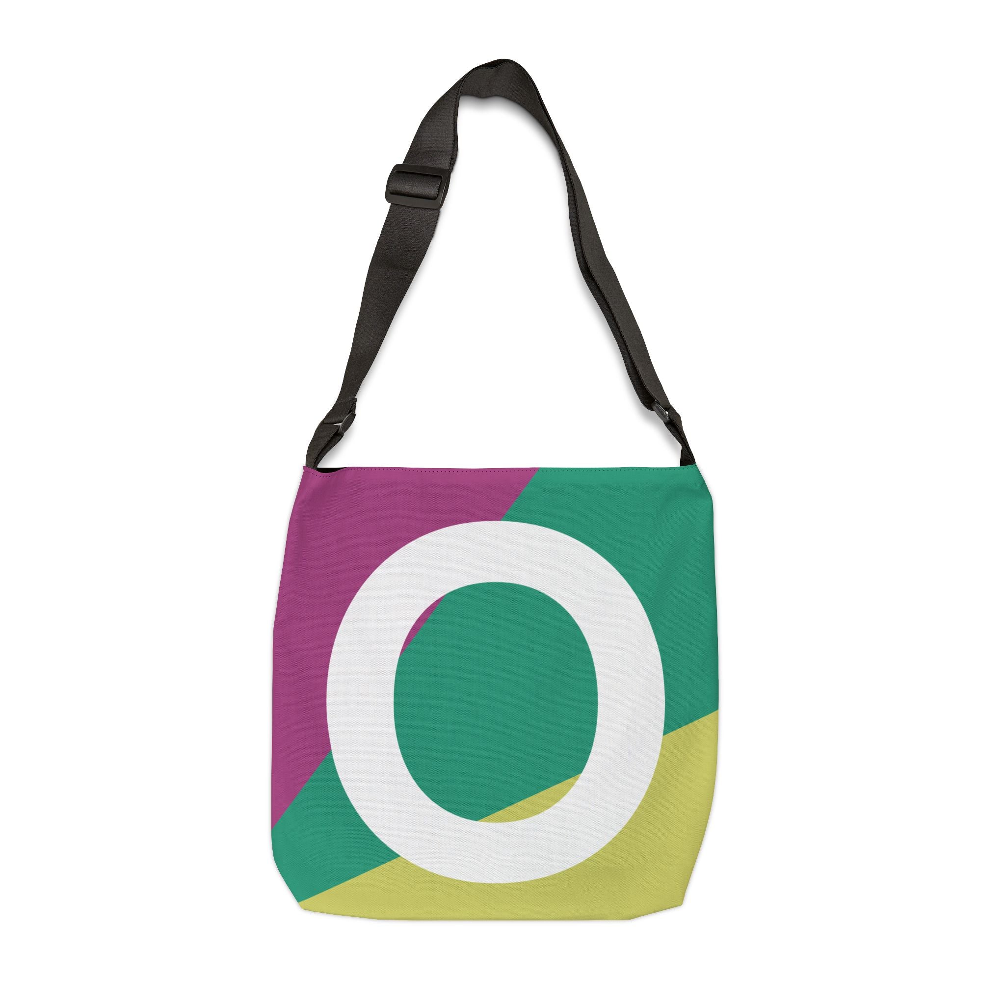 Initial Letter 'O' Colorblock Adjustable Tote Bag — Monogram Alphabet Shoulder Bag