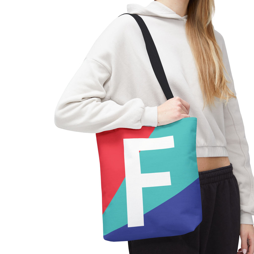 Monogram 'F' Colorblock Tote Bag — Personalized Initial F Shoulder Tote