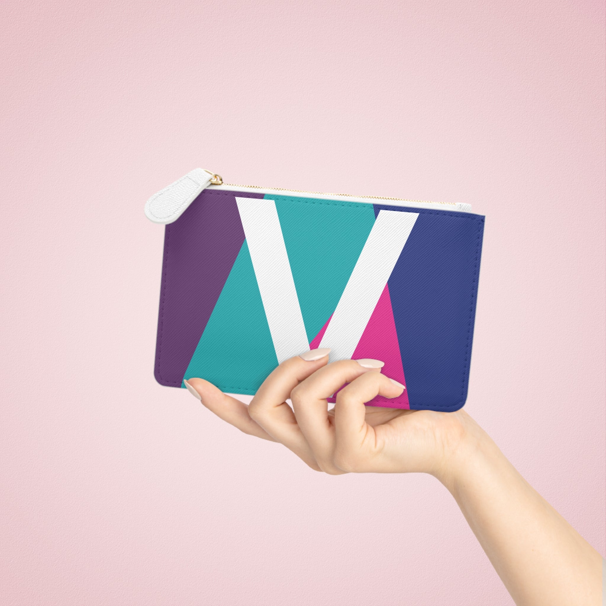Initial V Mini Clutch — Colorblock Monogram Wristlet Wallet