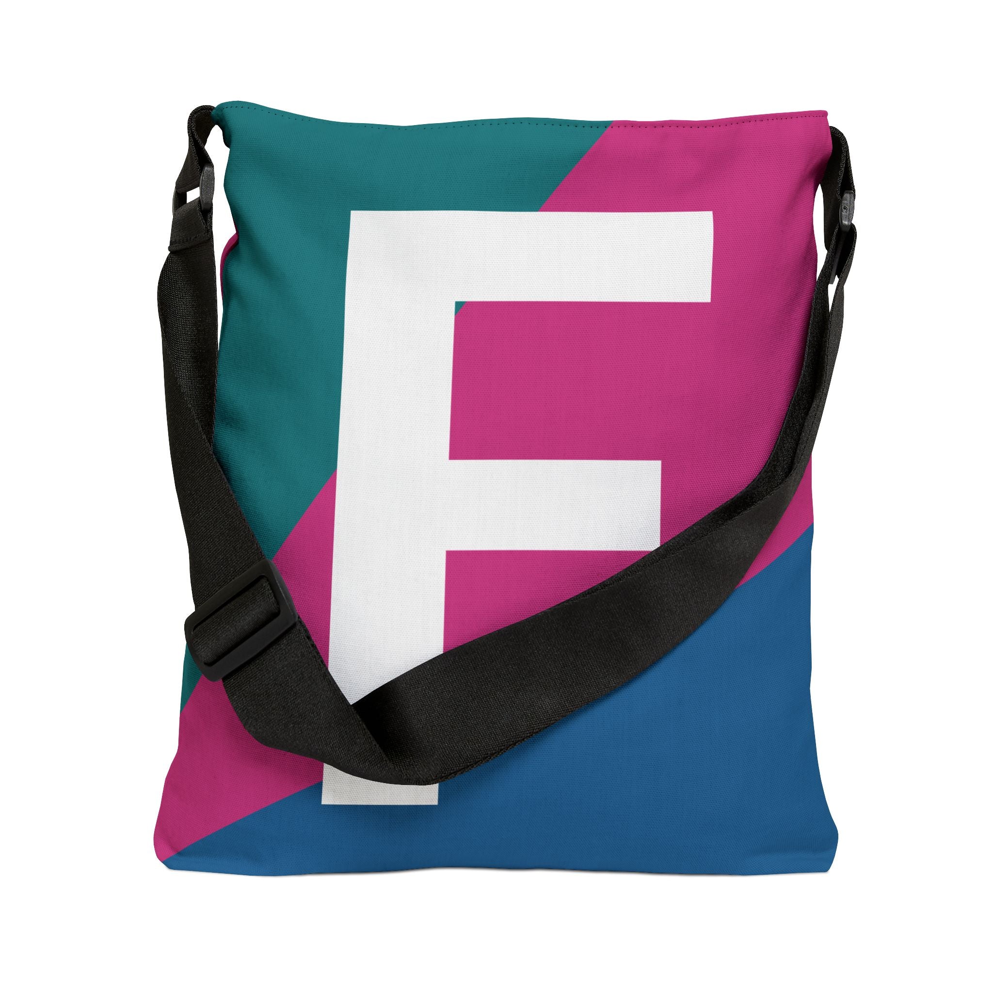 Initial Letter 'F' Colorblock Adjustable Tote Bag — Monogram Alphabet Shoulder Bag