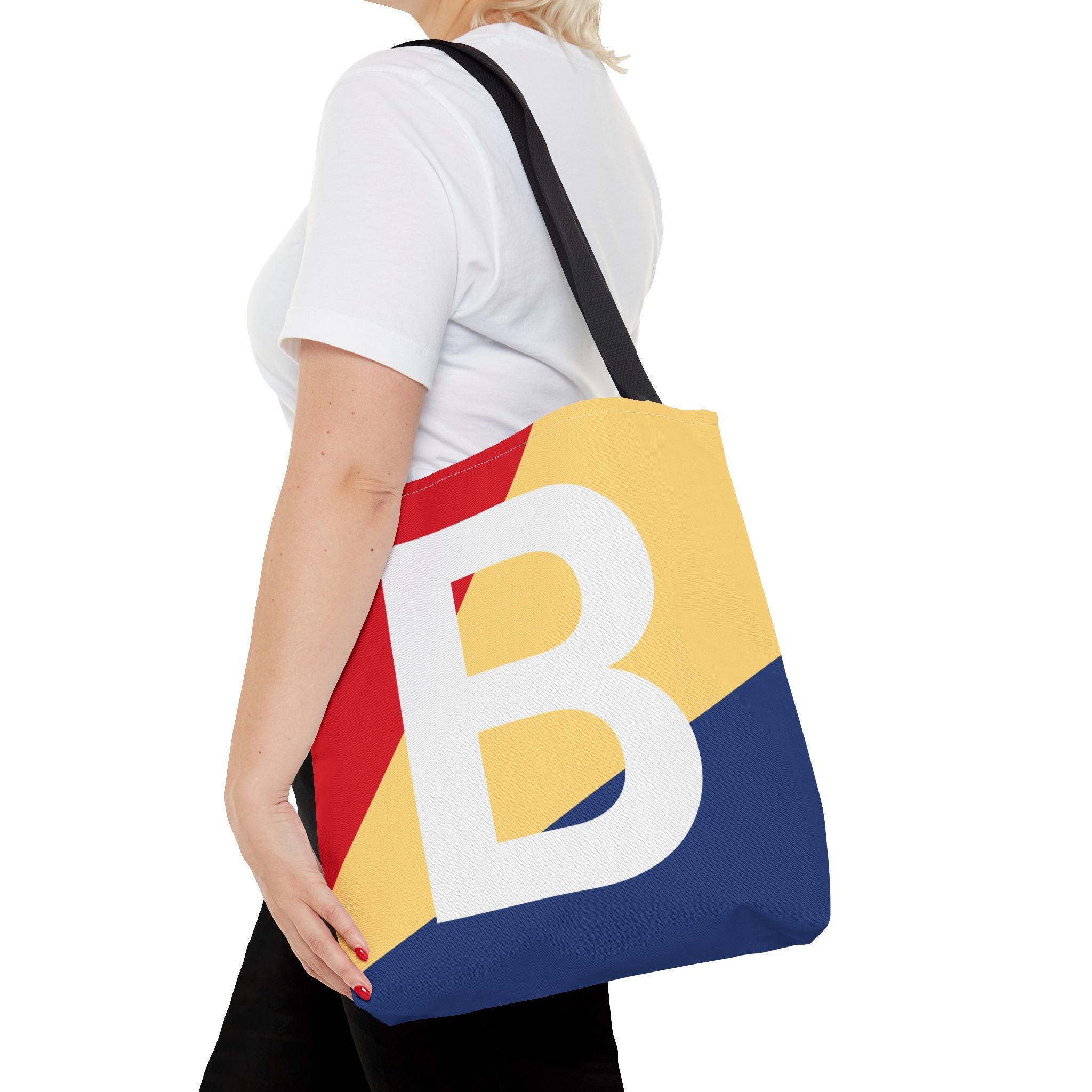 Monogram 'B' Colorblock Tote Bag — Personalized Initial B Shoulder Tote