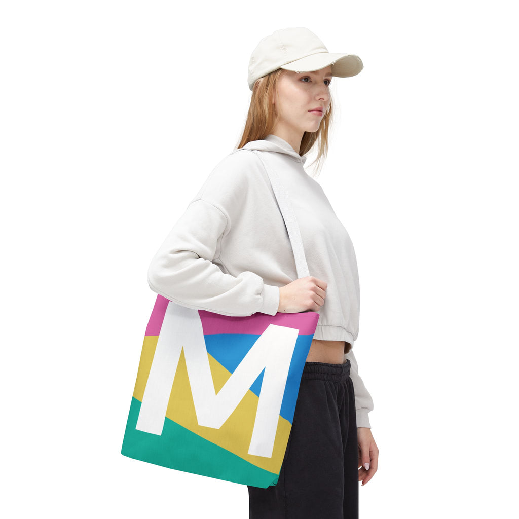 Monogram 'M' Colorblock Tote Bag — Personalized Initial M Shoulder Tote