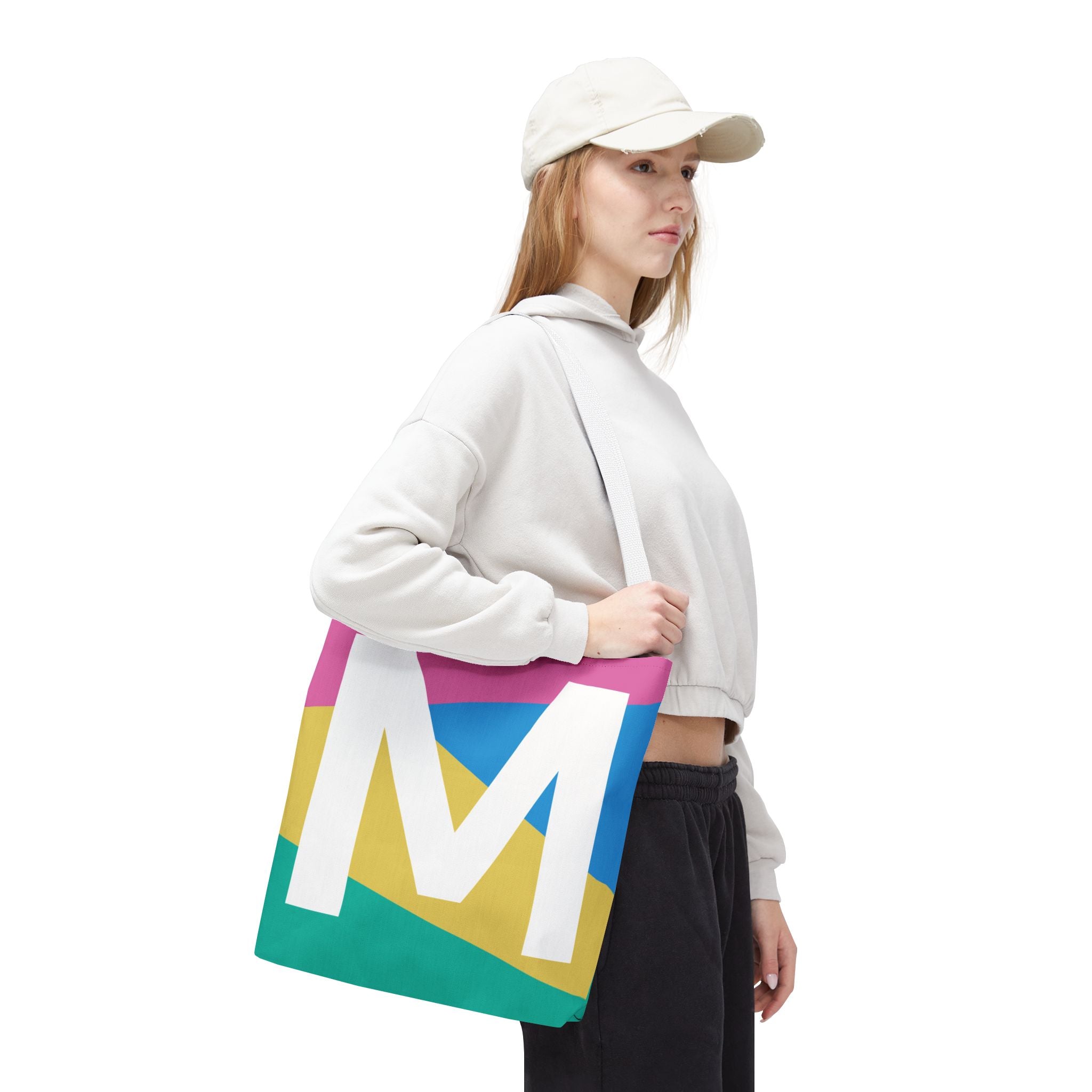 Monogram 'M' Colorblock Tote Bag — Personalized Initial M Shoulder Tote