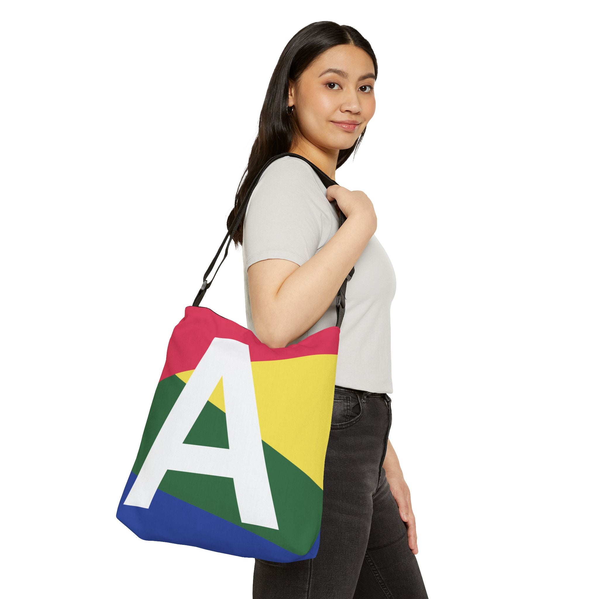 Initial Letter 'A' Colorblock Adjustable Tote Bag — Monogram Alphabet Shoulder Bag