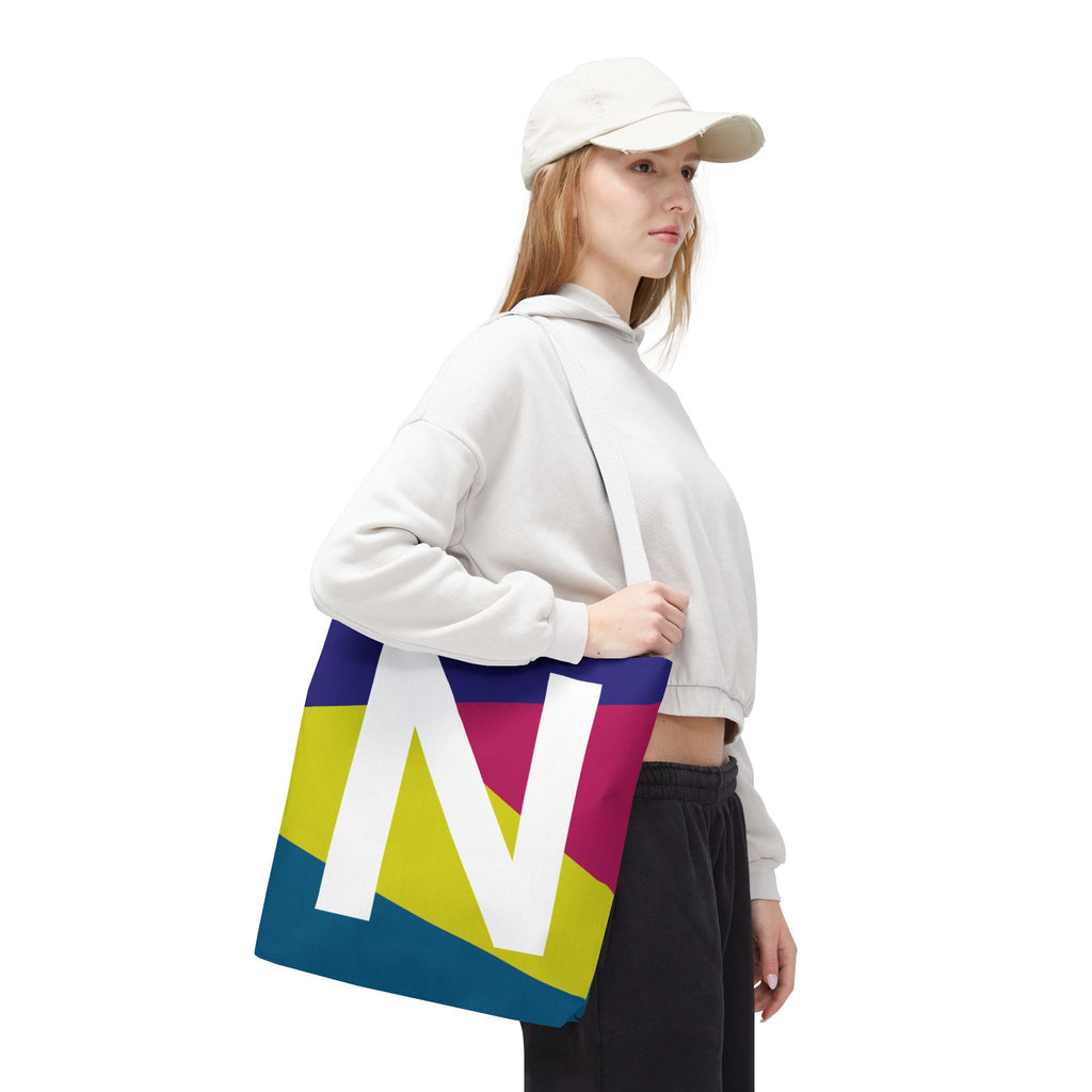 Monogram 'N' Colorblock Tote Bag — Personalized Initial N Shoulder Tote