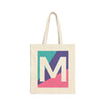 Initial M Colorblock Canvas Tote Bag — Monogram Letter M Reusable Grocery Tote