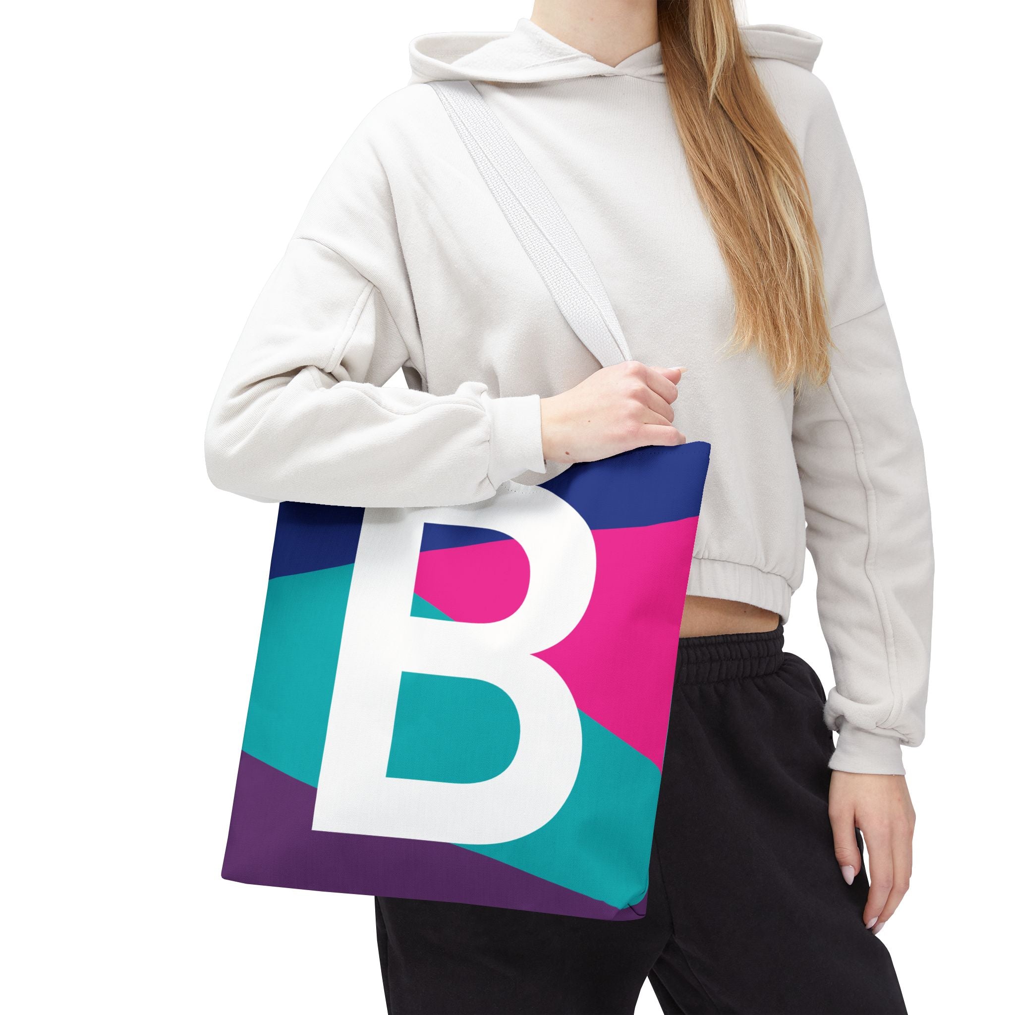 Monogram 'B' Colorblock Tote Bag — Personalized Initial B Shoulder Tote