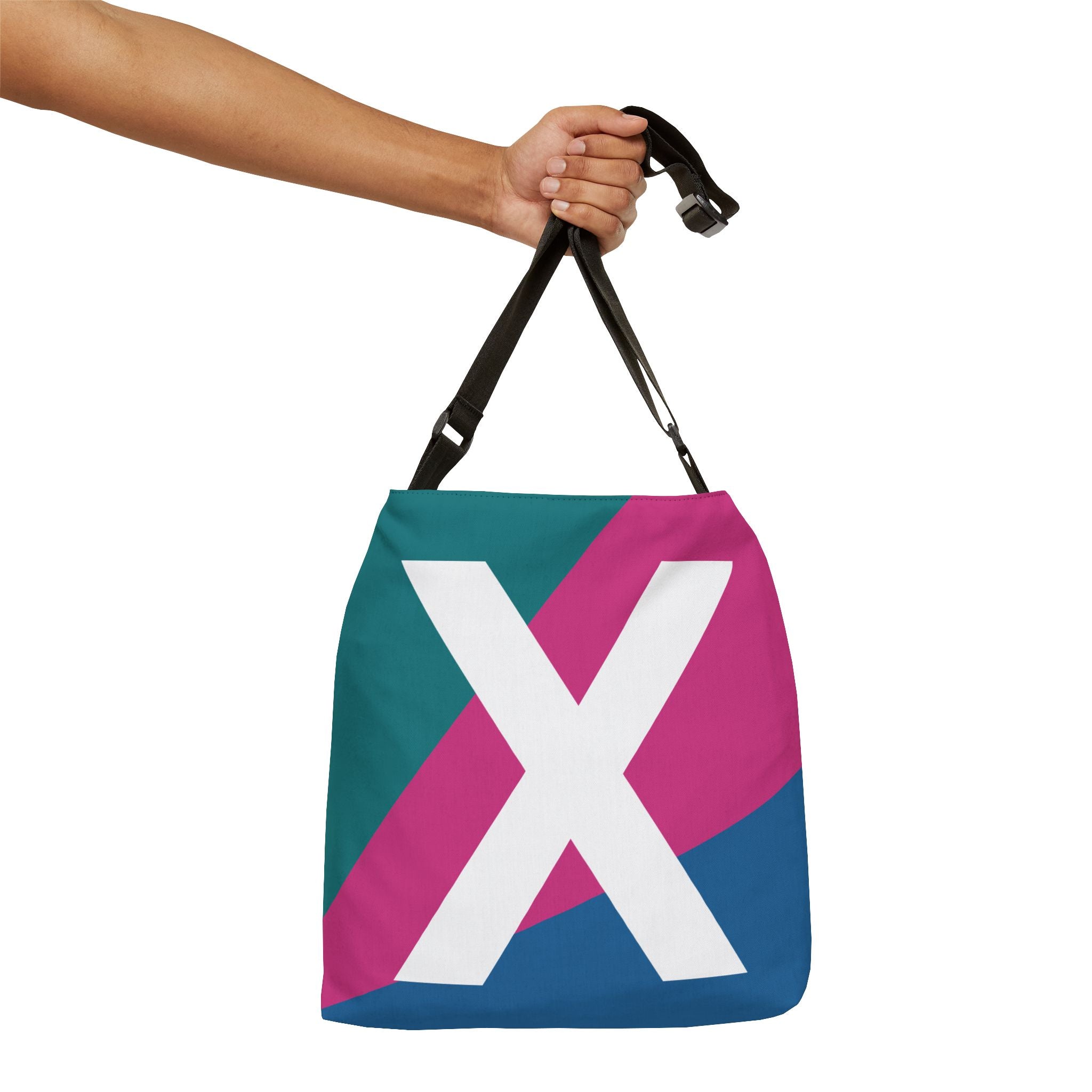 Initial Letter 'X' Colorblock Adjustable Tote Bag — Monogram Alphabet Shoulder Bag