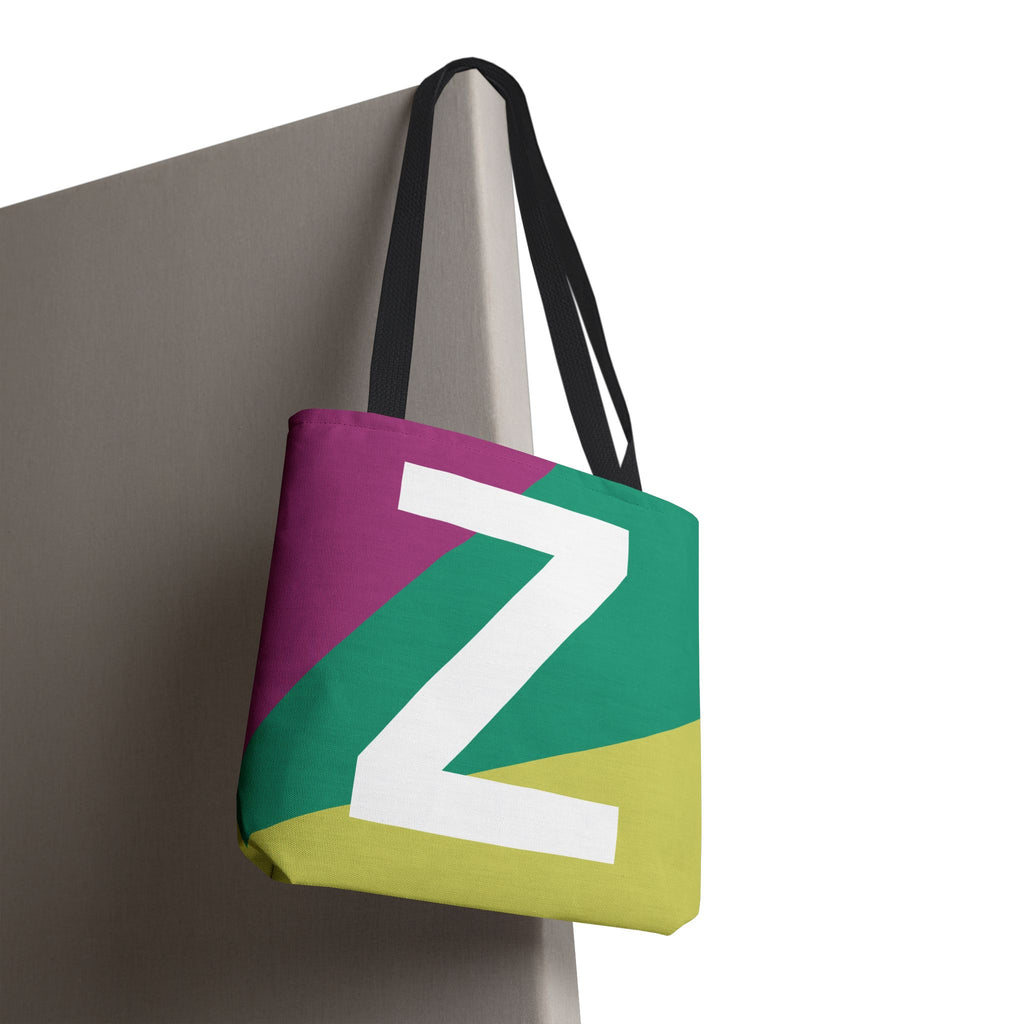 Monogram 'Z' Colorblock Tote Bag — Personalized Initial Z Shoulder Tote