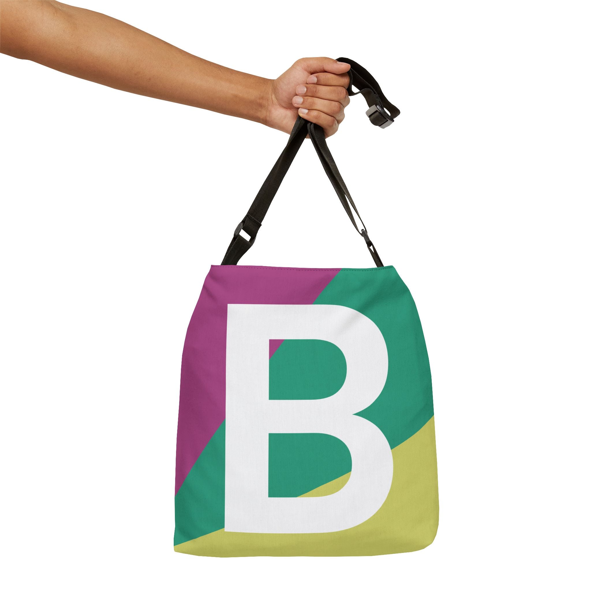 Initial Letter 'B' Colorblock Adjustable Tote Bag — Monogram Alphabet Shoulder Bag
