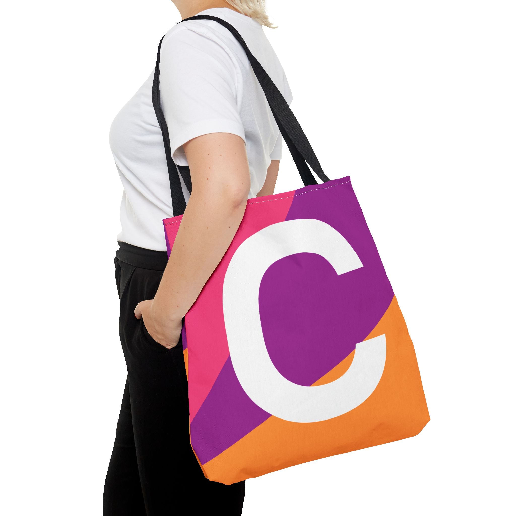 Monogram 'C' Colorblock Tote Bag — Personalized Initial C Shoulder Tote