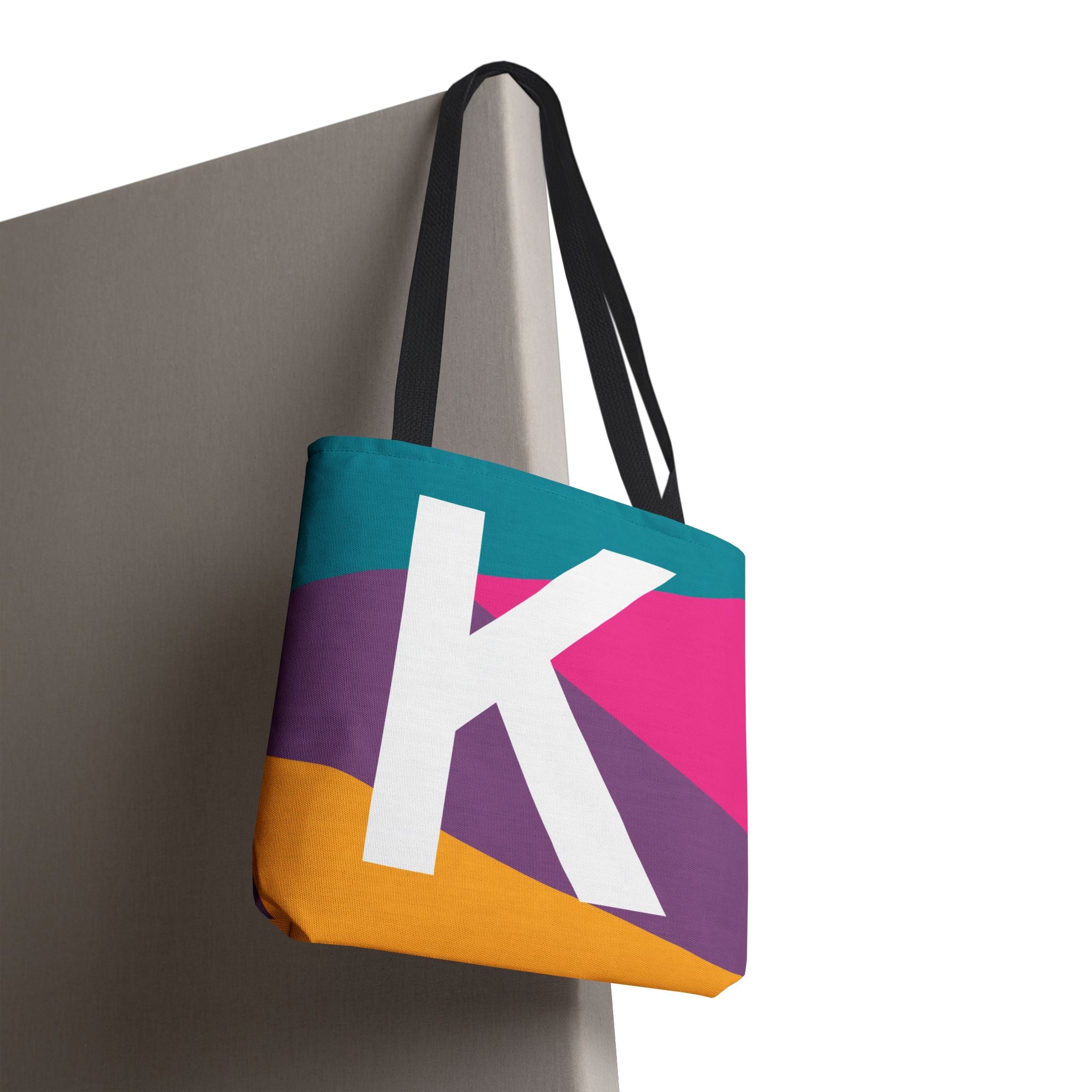 Monogram 'K' Colorblock Tote Bag — Personalized Initial K Shoulder Tote