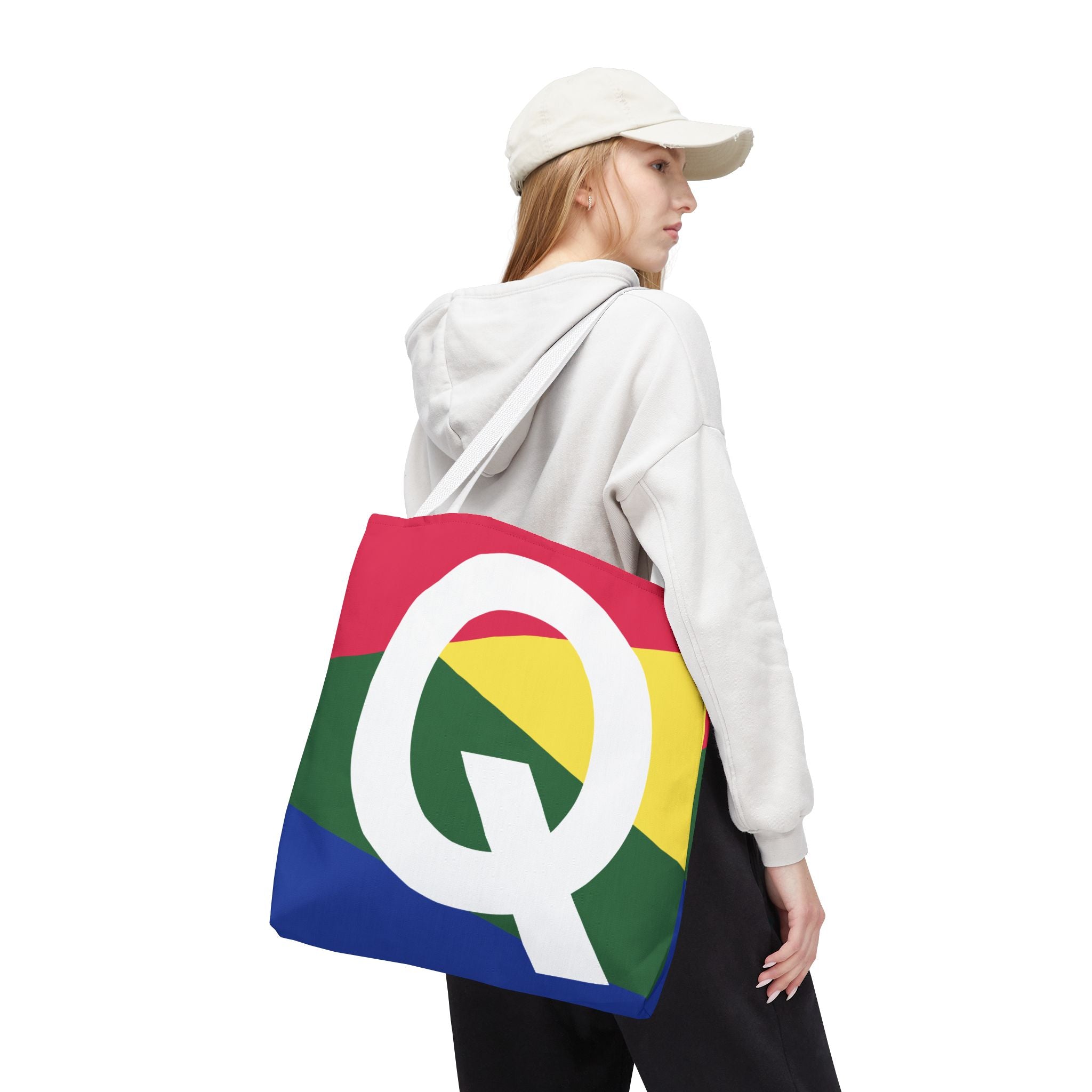 Monogram 'Q' Colorblock Tote Bag — Personalized Initial Q Shoulder Tote