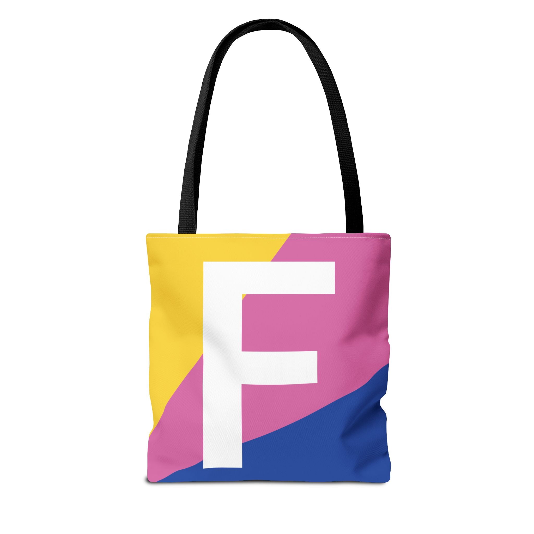 Monogram 'F' Colorblock Tote Bag — Personalized Initial F Shoulder Tote