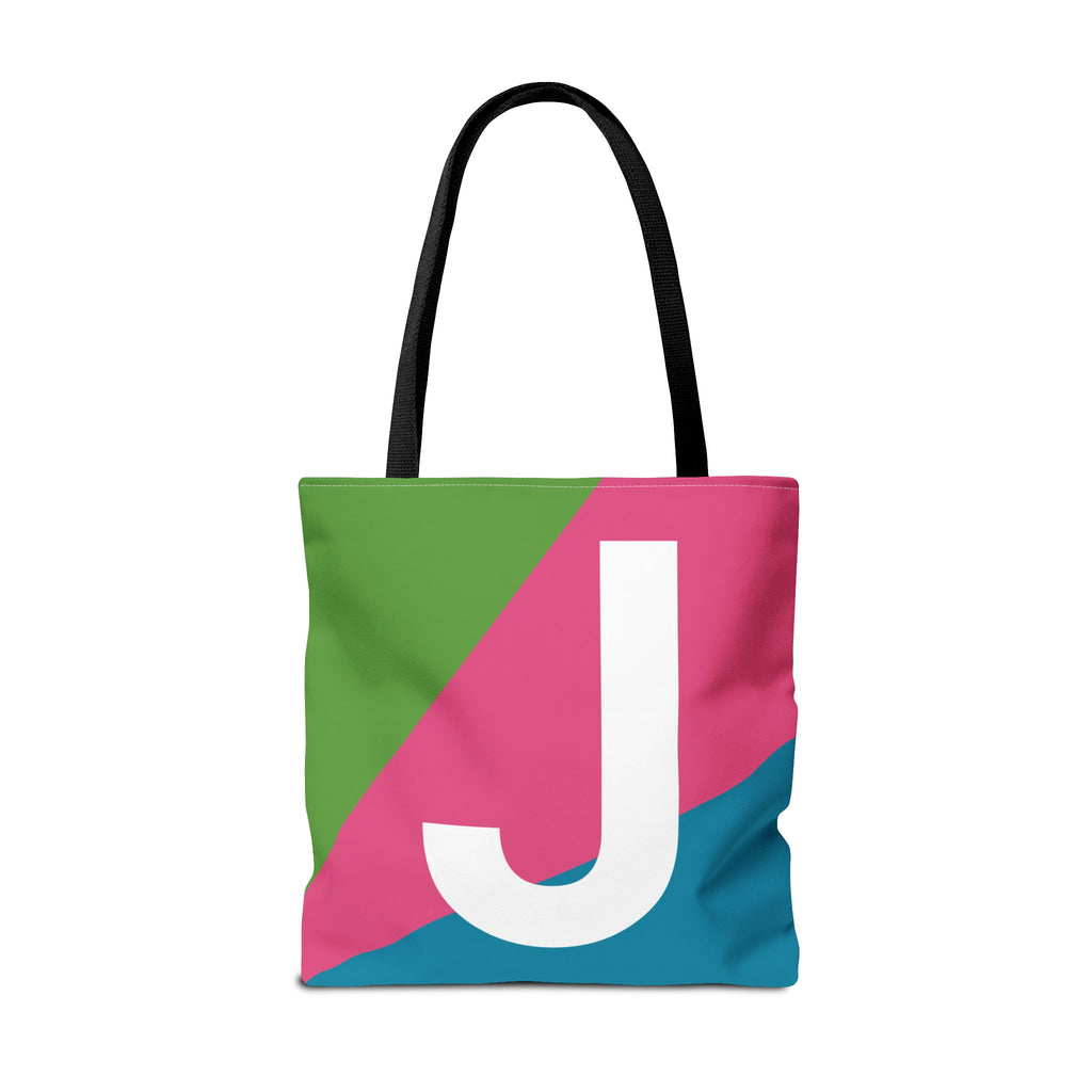 Monogram 'J' Colorblock Tote Bag — Personalized Initial J Shoulder Tote