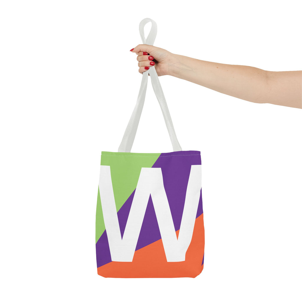 Monogram 'W' Colorblock Tote Bag — Personalized Initial W Shoulder Tote