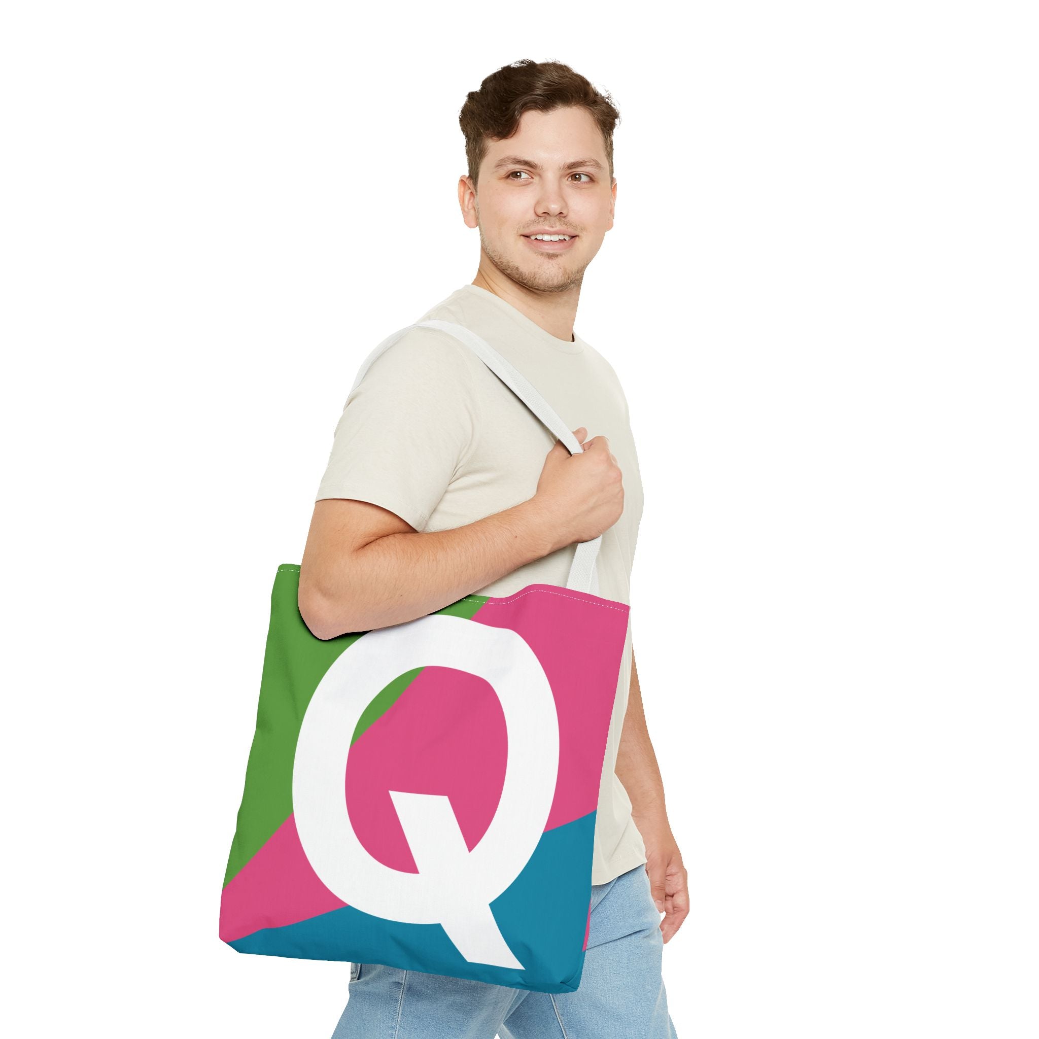 Monogram 'Q' Colorblock Tote Bag — Personalized Initial Q Shoulder Tote