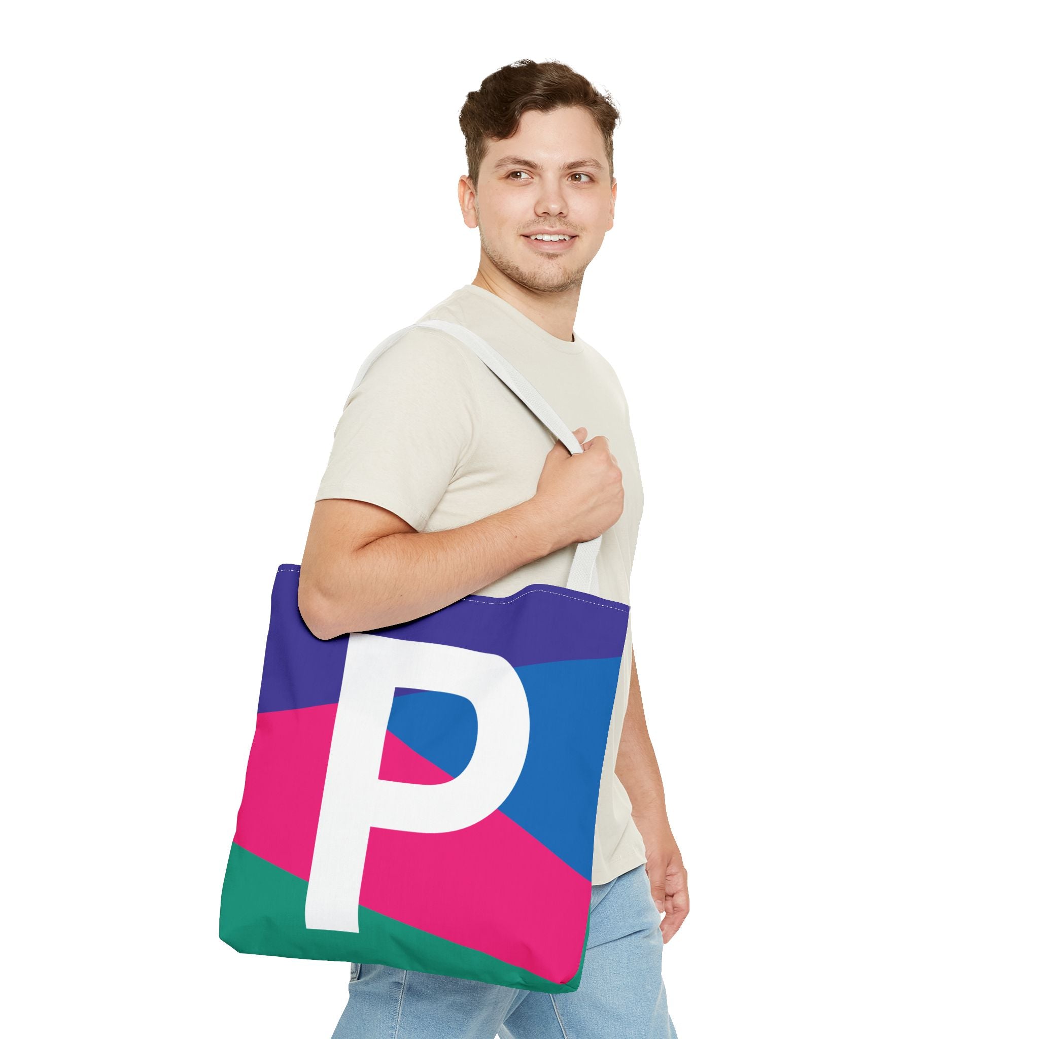 Monogram 'P' Colorblock Tote Bag — Personalized Initial P Shoulder Tote