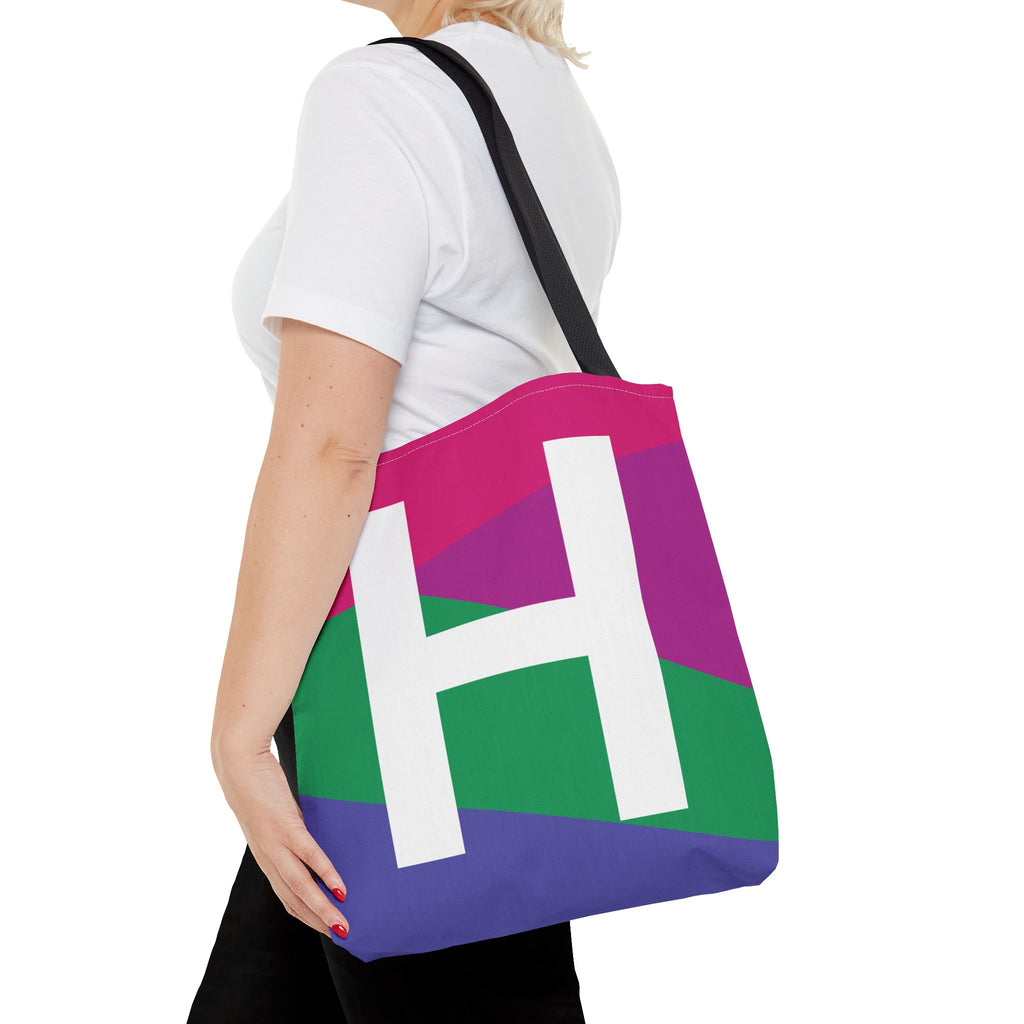 Monogram 'H' Colorblock Tote Bag — Personalized Initial H Shoulder Tote