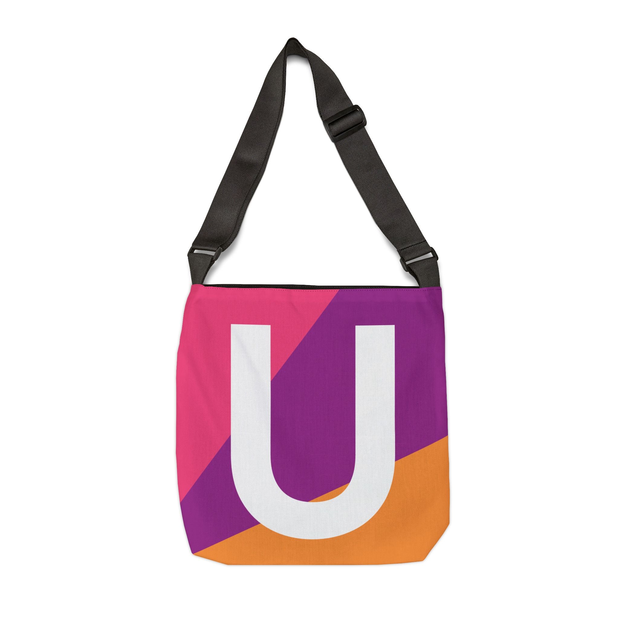 Initial Letter 'U' Colorblock Adjustable Tote Bag — Monogram Alphabet Shoulder Bag