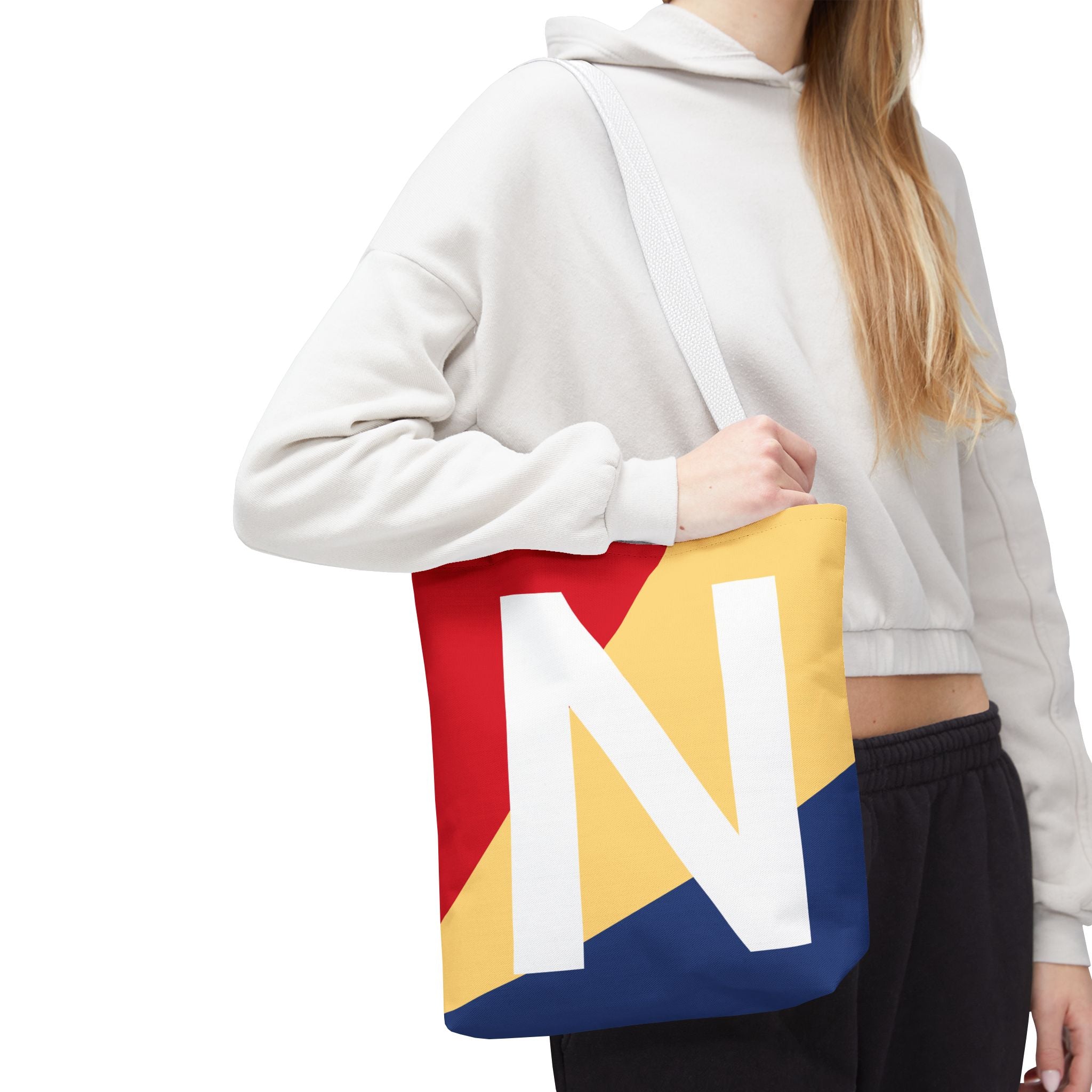 Monogram 'N' Colorblock Tote Bag — Personalized Initial N Shoulder Tote