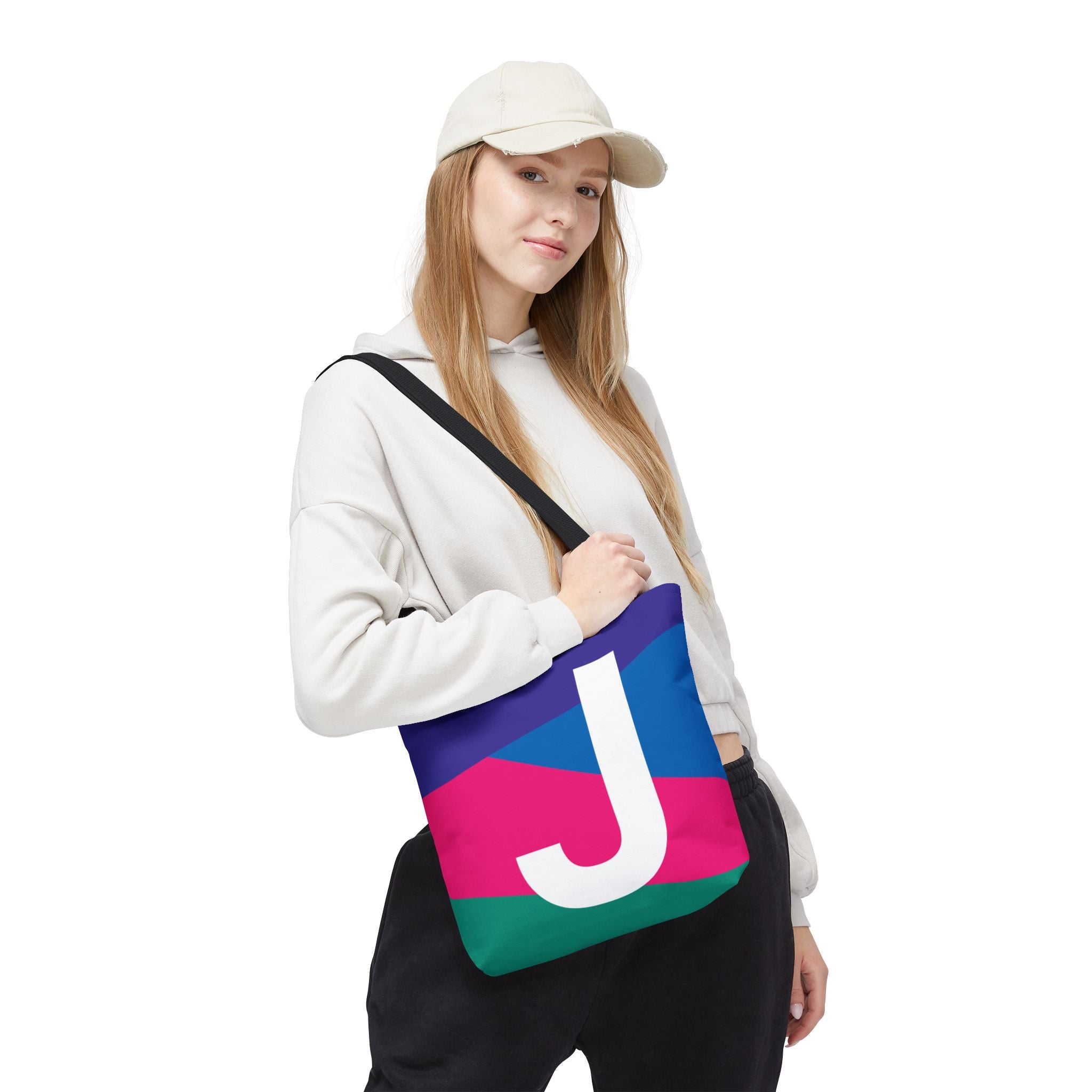 Monogram 'J' Colorblock Tote Bag — Personalized Initial J Shoulder Tote