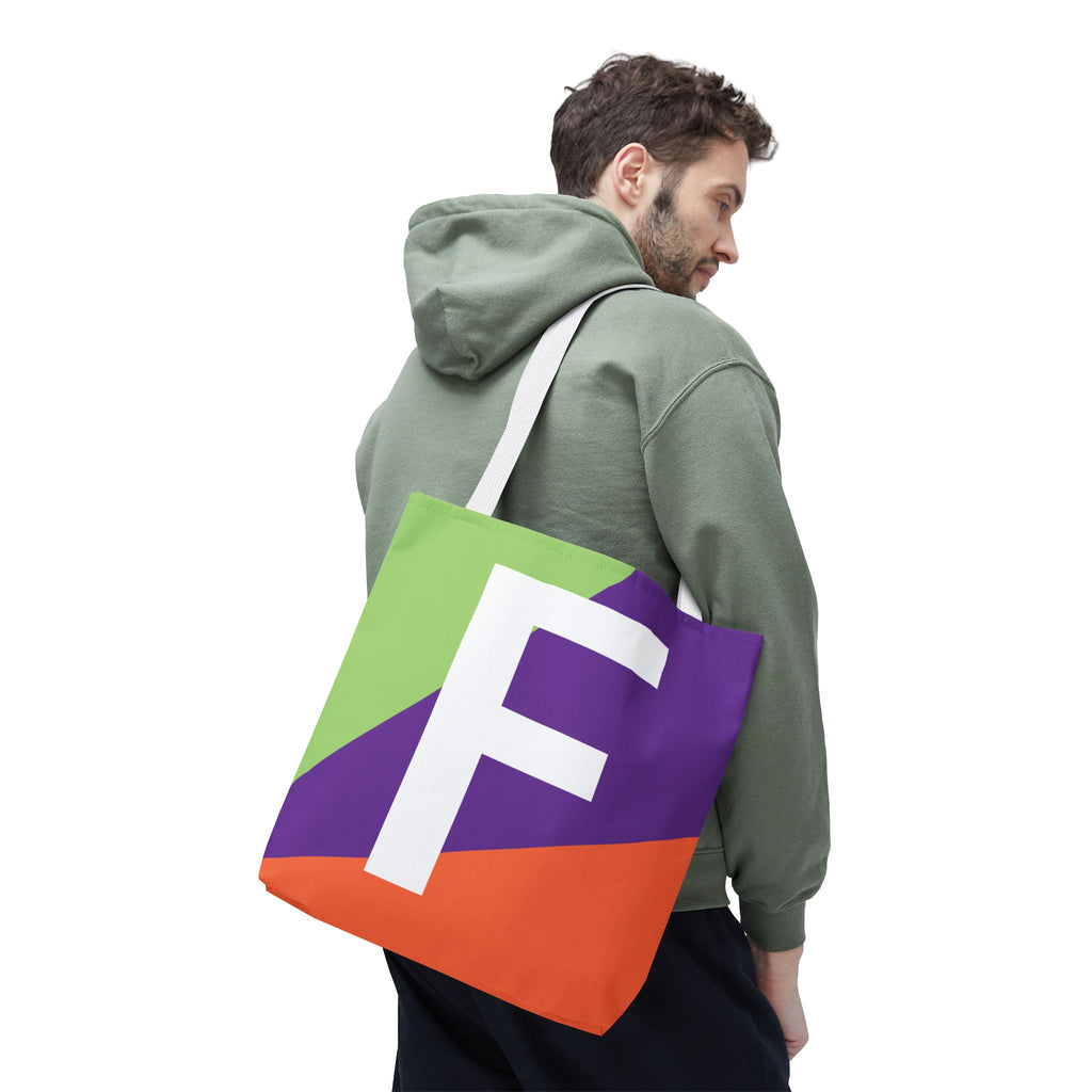 Monogram 'F' Colorblock Tote Bag — Personalized Initial F Shoulder Tote