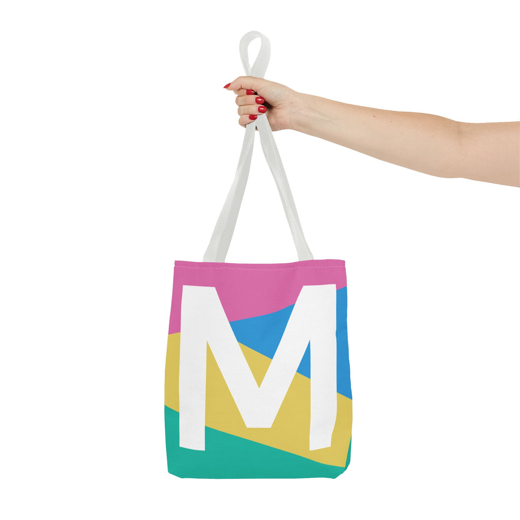 Monogram 'M' Colorblock Tote Bag — Personalized Initial M Shoulder Tote
