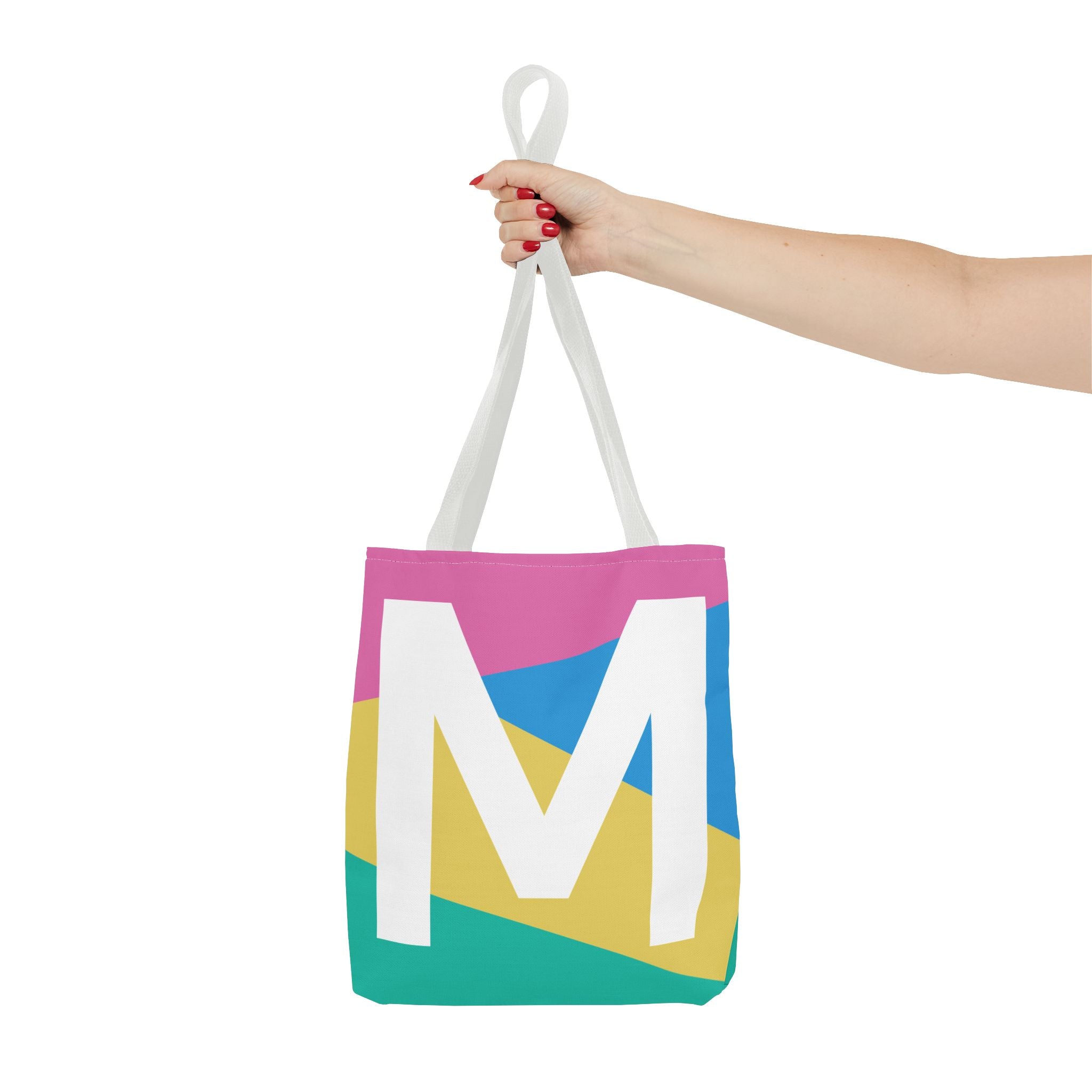 Monogram 'M' Colorblock Tote Bag — Personalized Initial M Shoulder Tote