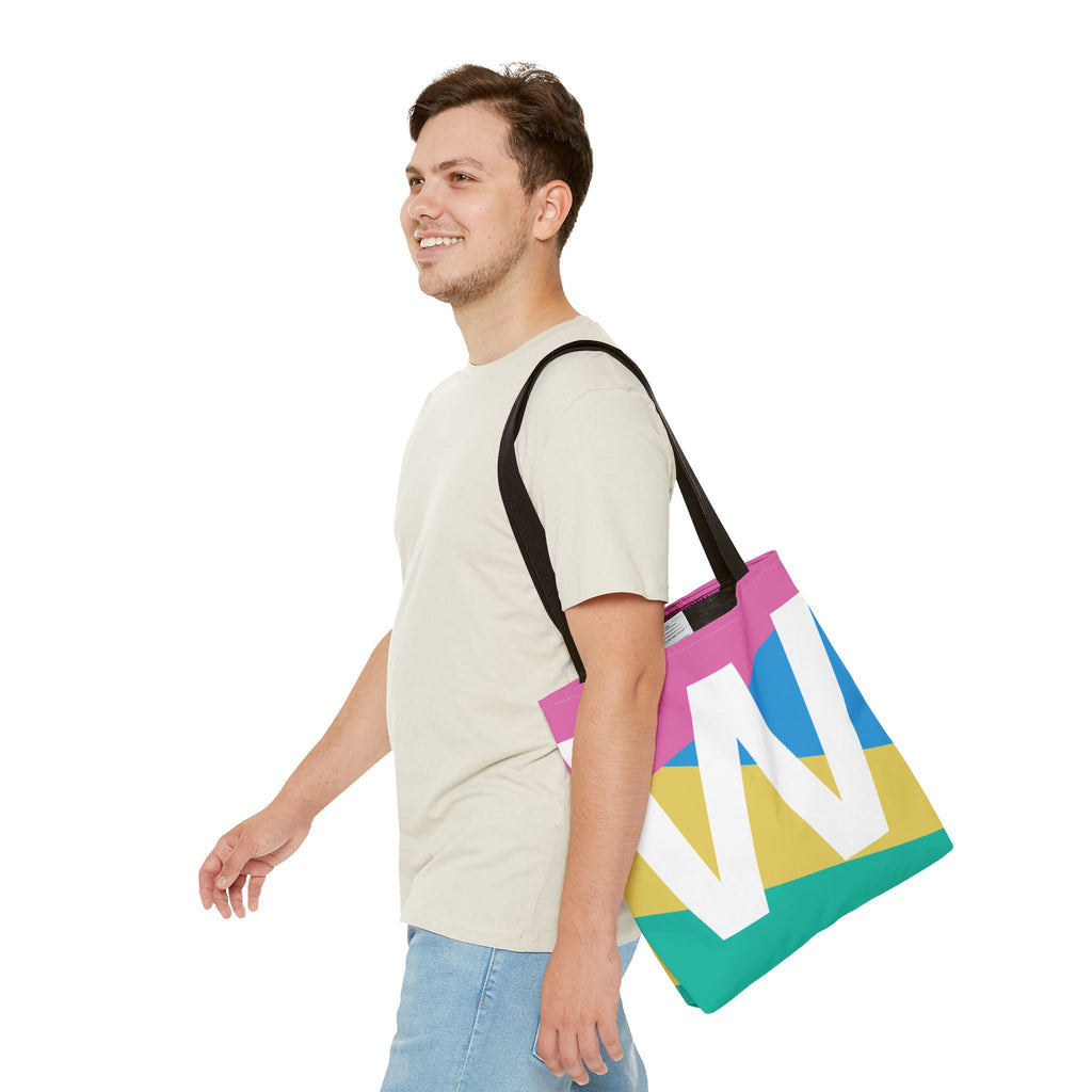 Monogram 'W' Colorblock Tote Bag — Personalized Initial W Shoulder Tote
