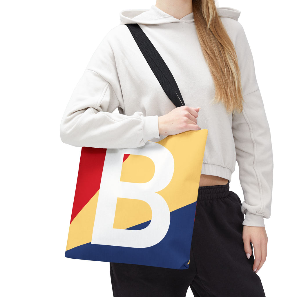 Monogram 'B' Colorblock Tote Bag — Personalized Initial B Shoulder Tote