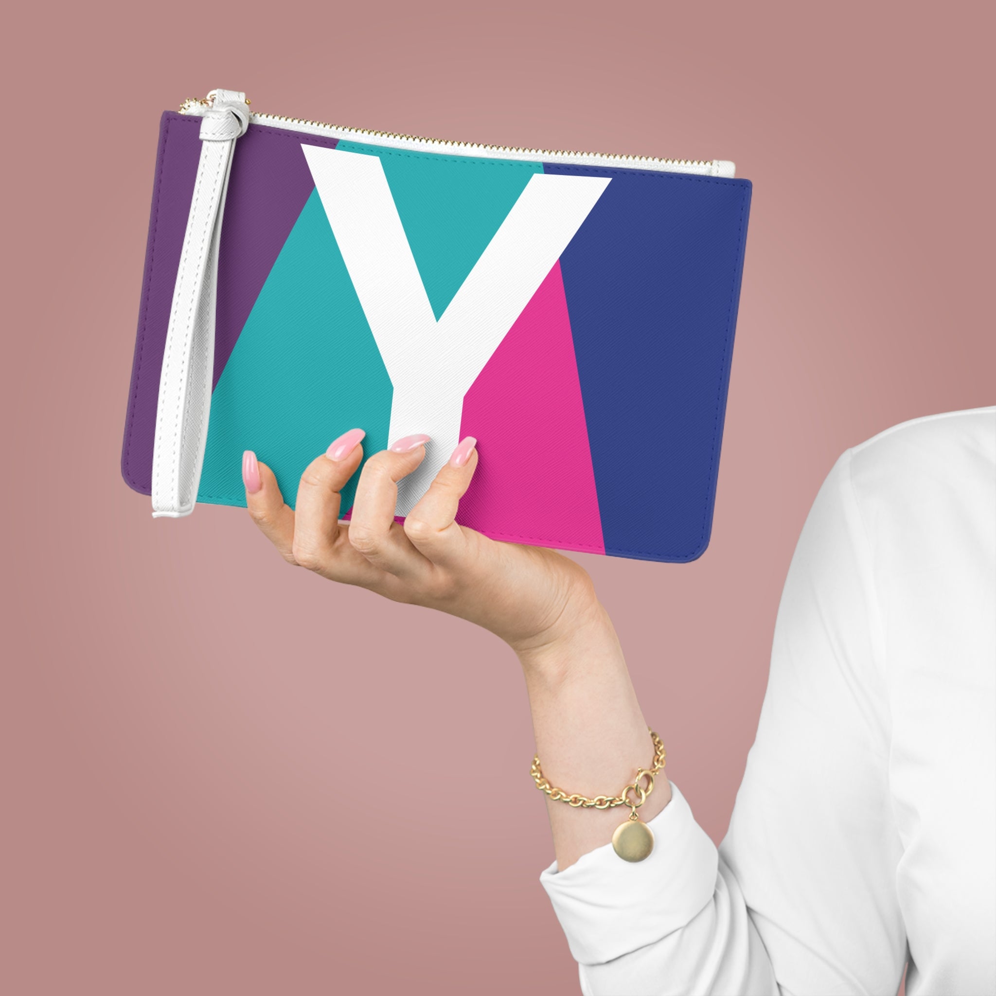 Monogram 'Y' Colorblock Clutch Bag — Bold Geometric Wristlet for Everyday & Gifts