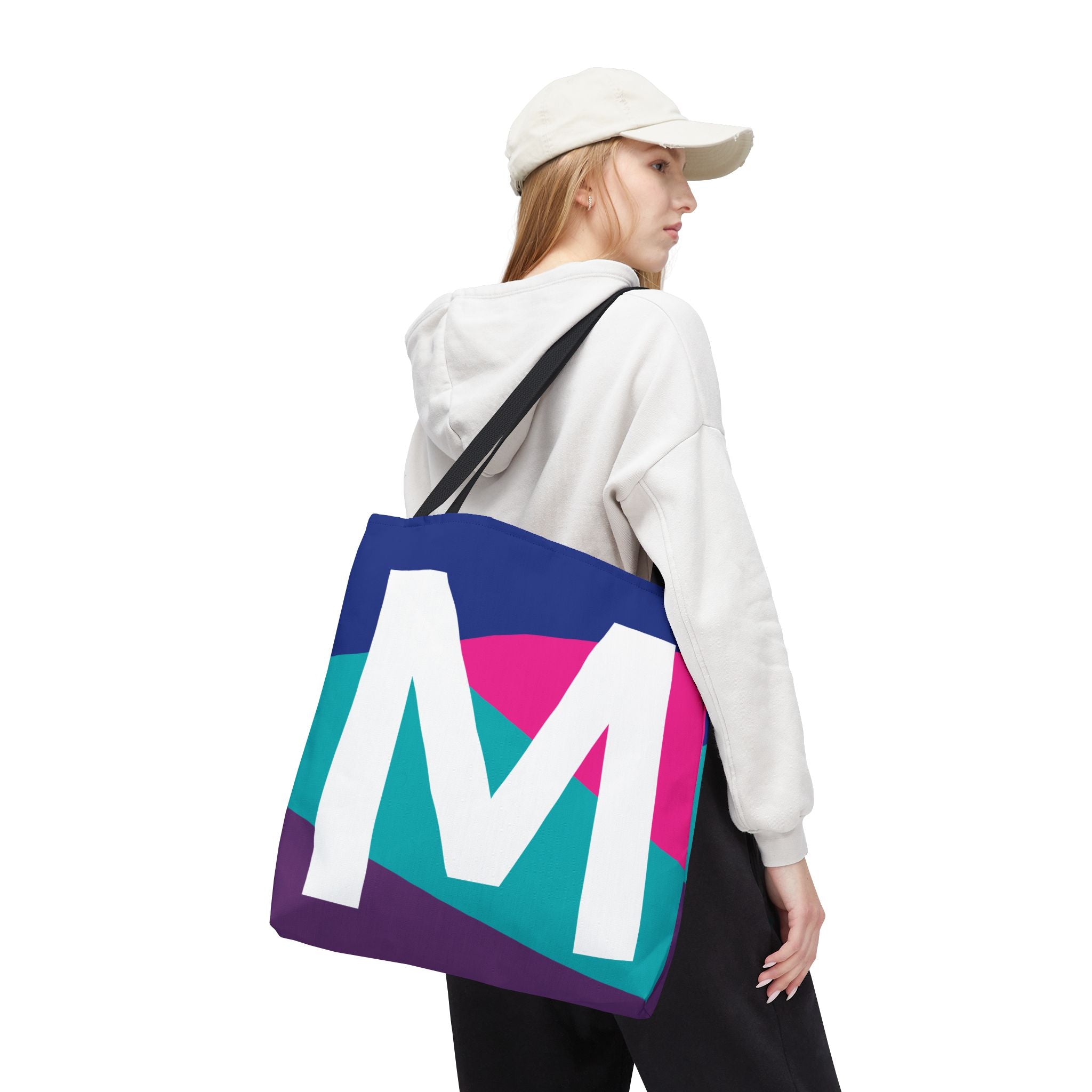 Monogram 'M' Colorblock Tote Bag — Personalized Initial L Shoulder Tote