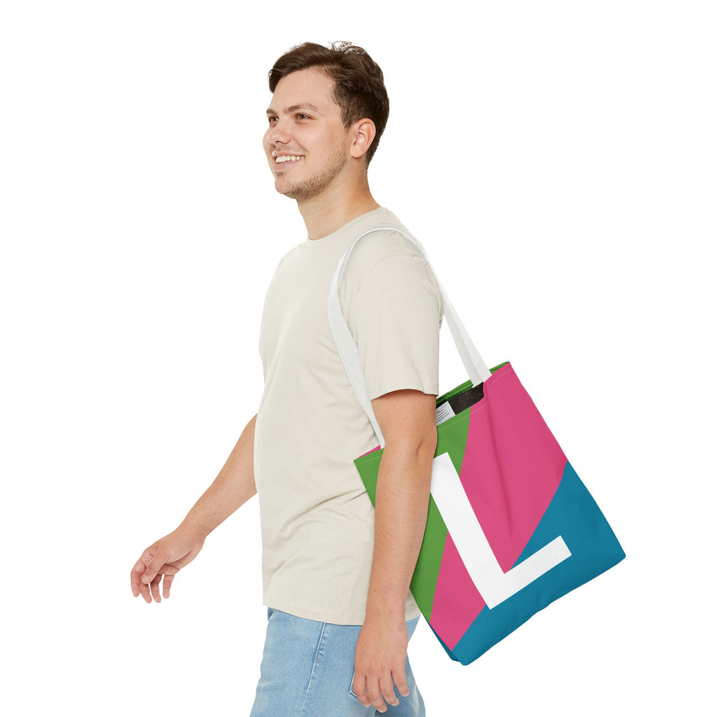 Monogram 'L' Colorblock Tote Bag — Personalized Initial L Shoulder Tote