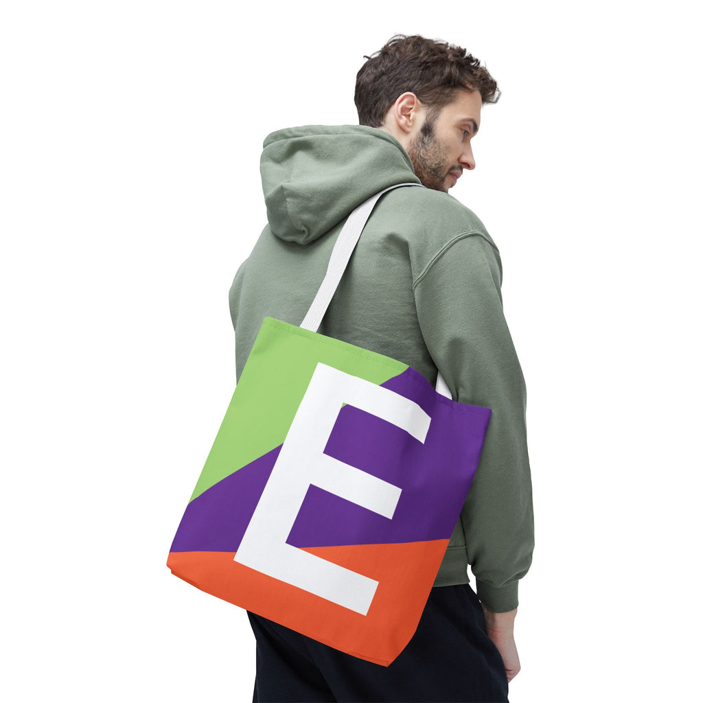 Monogram 'E' Colorblock Tote Bag — Personalized Initial E Shoulder Tote