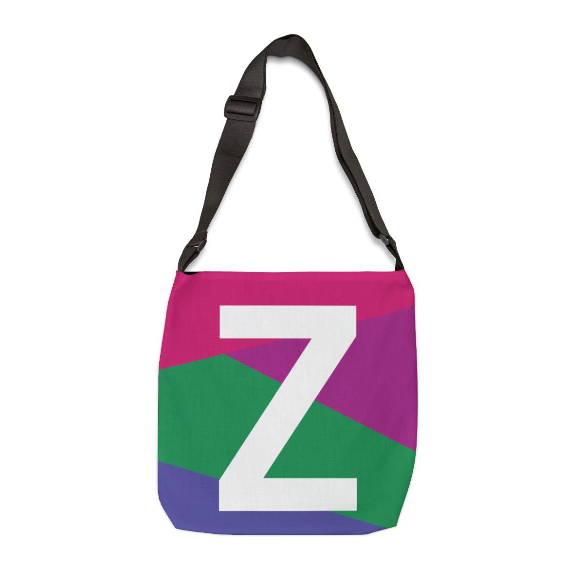 Initial Letter 'Z' Colorblock Adjustable Tote Bag — Monogram Alphabet Shoulder Bag