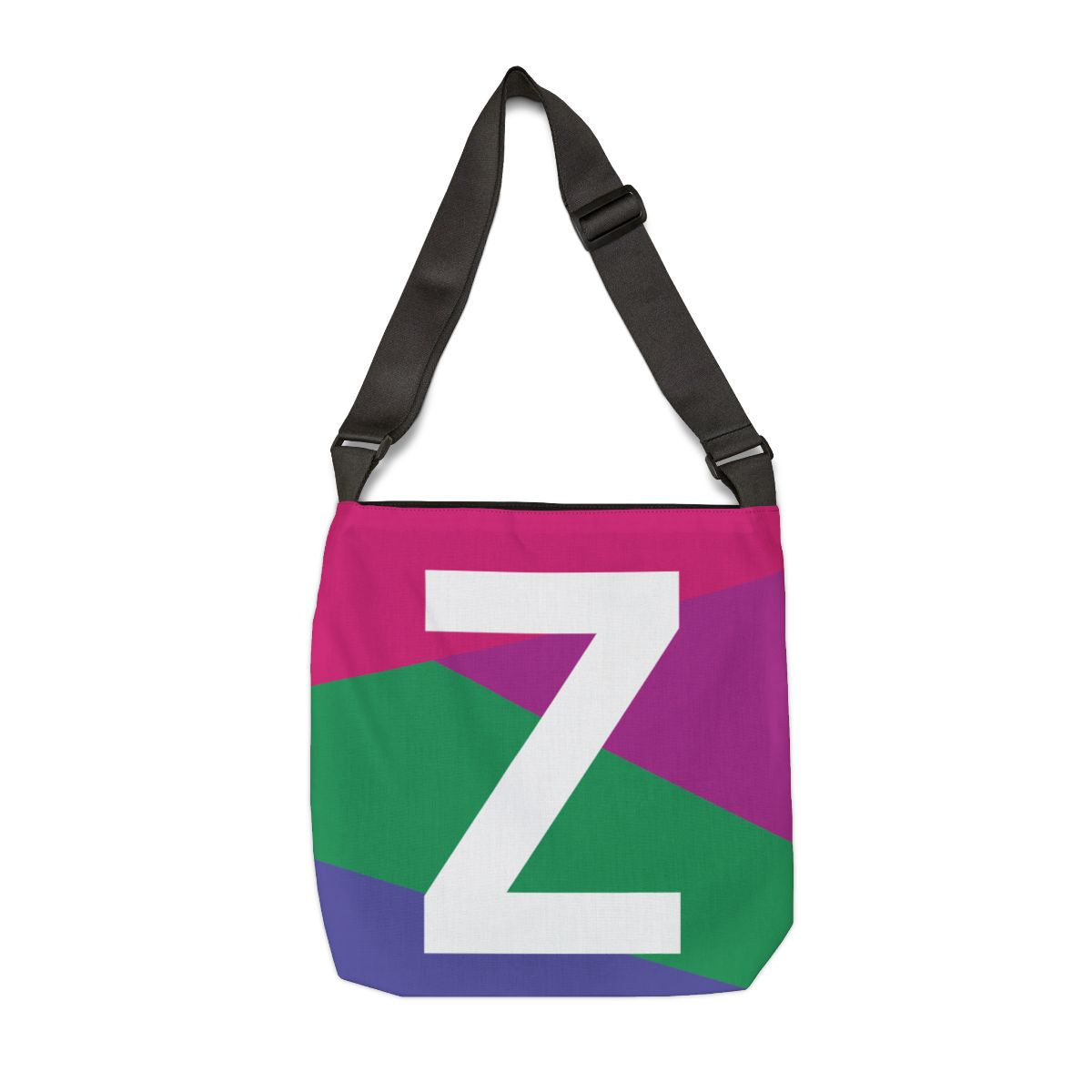 Initial Letter 'Z' Colorblock Adjustable Tote Bag — Monogram Alphabet Shoulder Bag