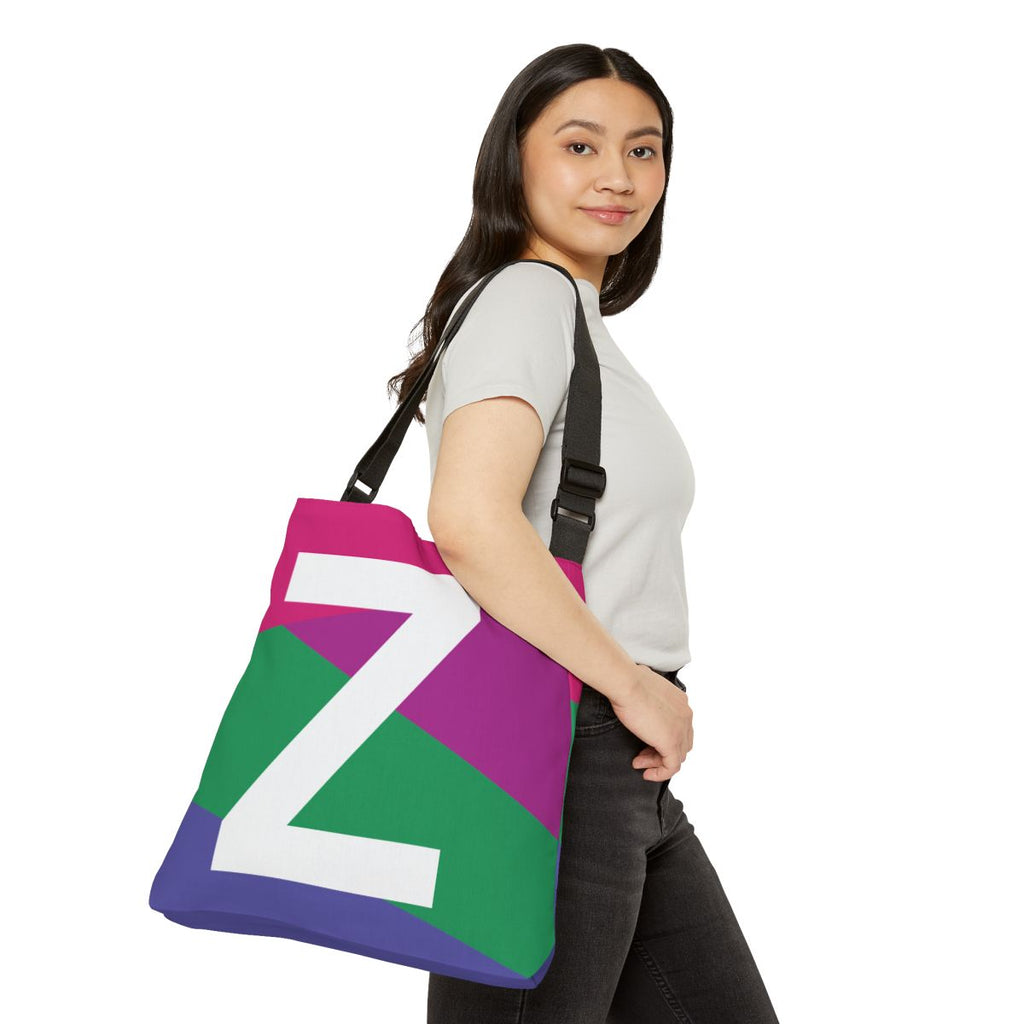 Initial Letter 'Z' Colorblock Adjustable Tote Bag — Monogram Alphabet Shoulder Bag