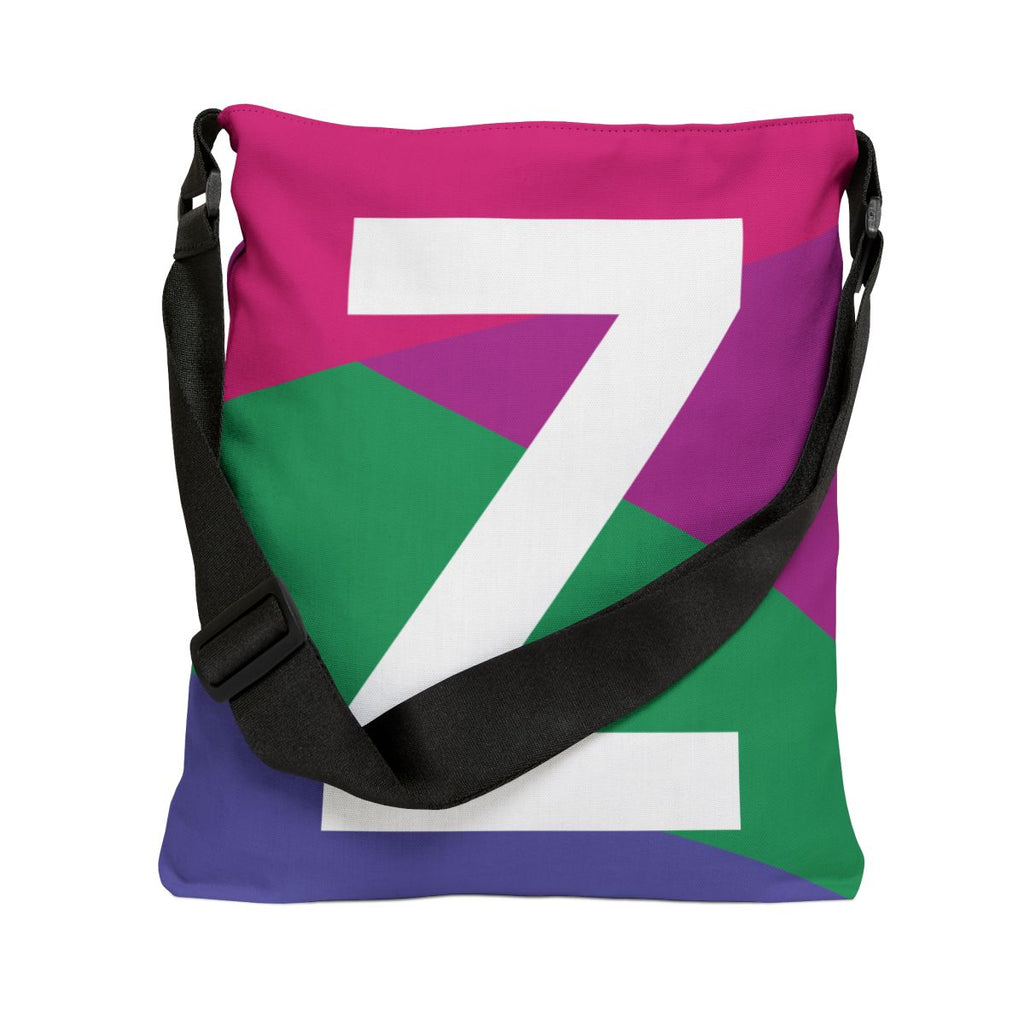 Initial Letter 'Z' Colorblock Adjustable Tote Bag — Monogram Alphabet Shoulder Bag