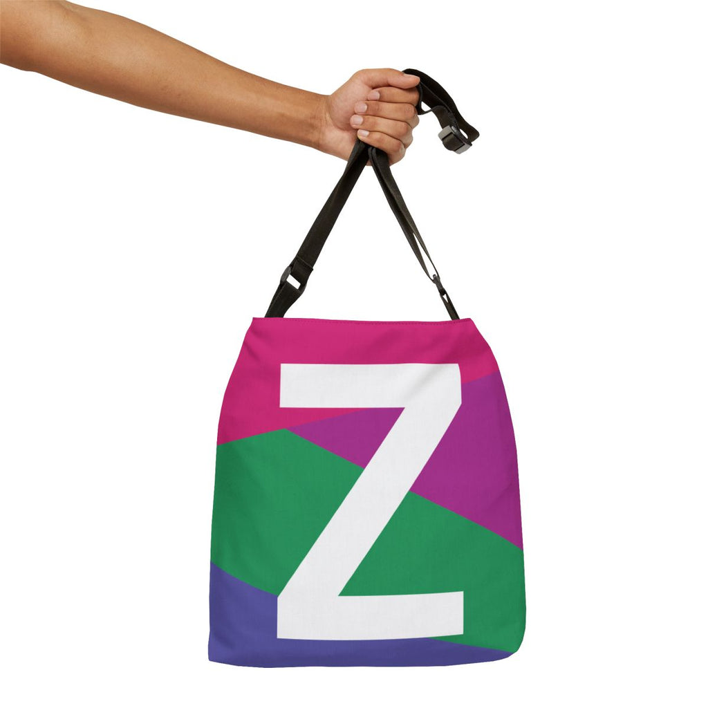 Initial Letter 'Z' Colorblock Adjustable Tote Bag — Monogram Alphabet Shoulder Bag