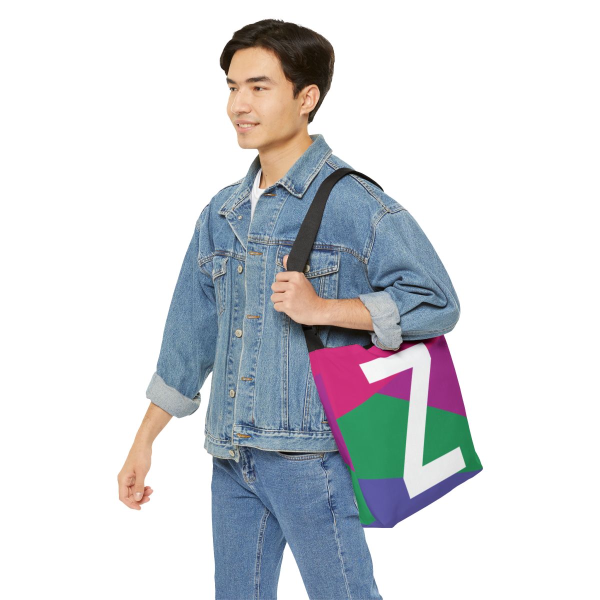 Initial Letter 'Z' Colorblock Adjustable Tote Bag — Monogram Alphabet Shoulder Bag