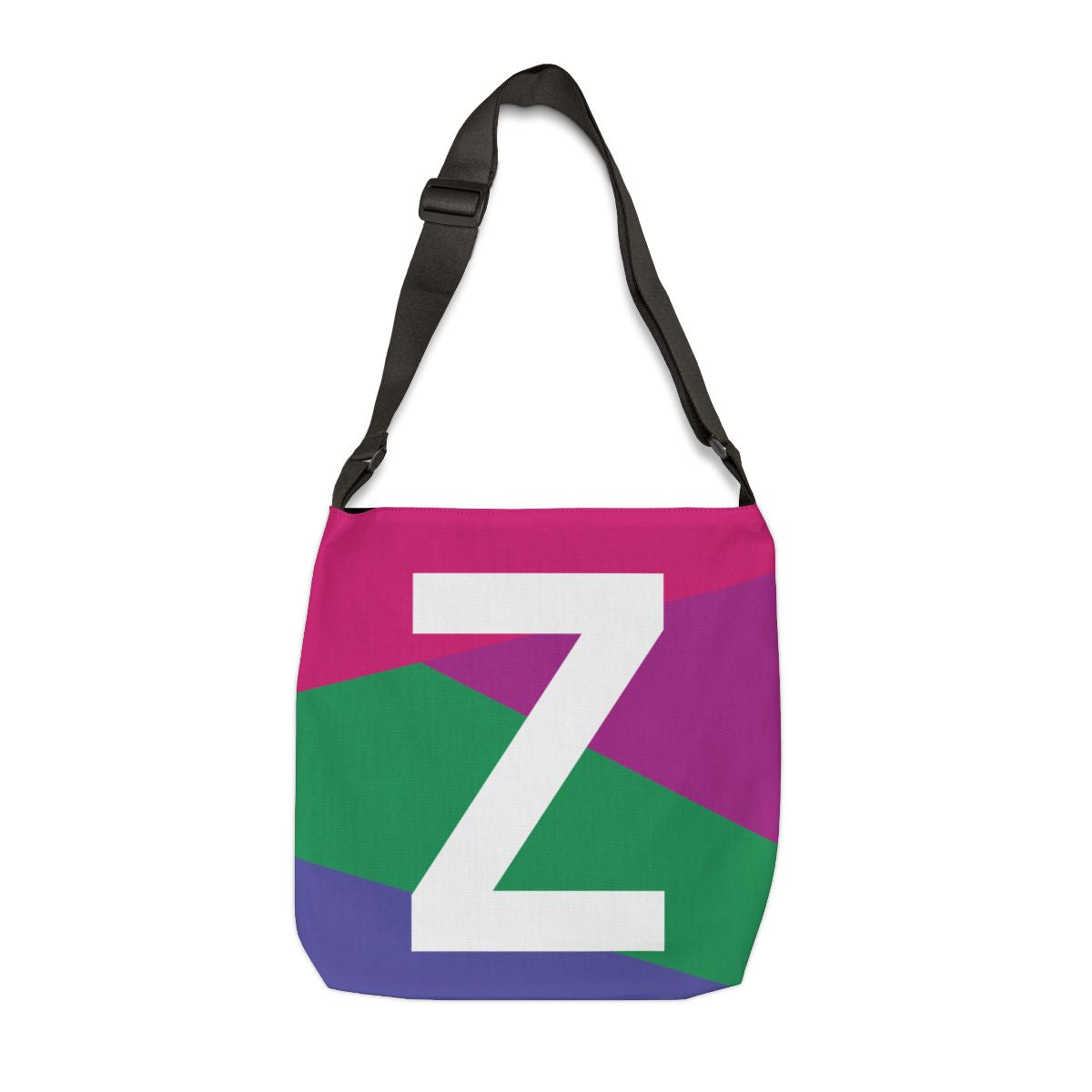 Initial Letter 'Z' Colorblock Adjustable Tote Bag — Monogram Alphabet Shoulder Bag